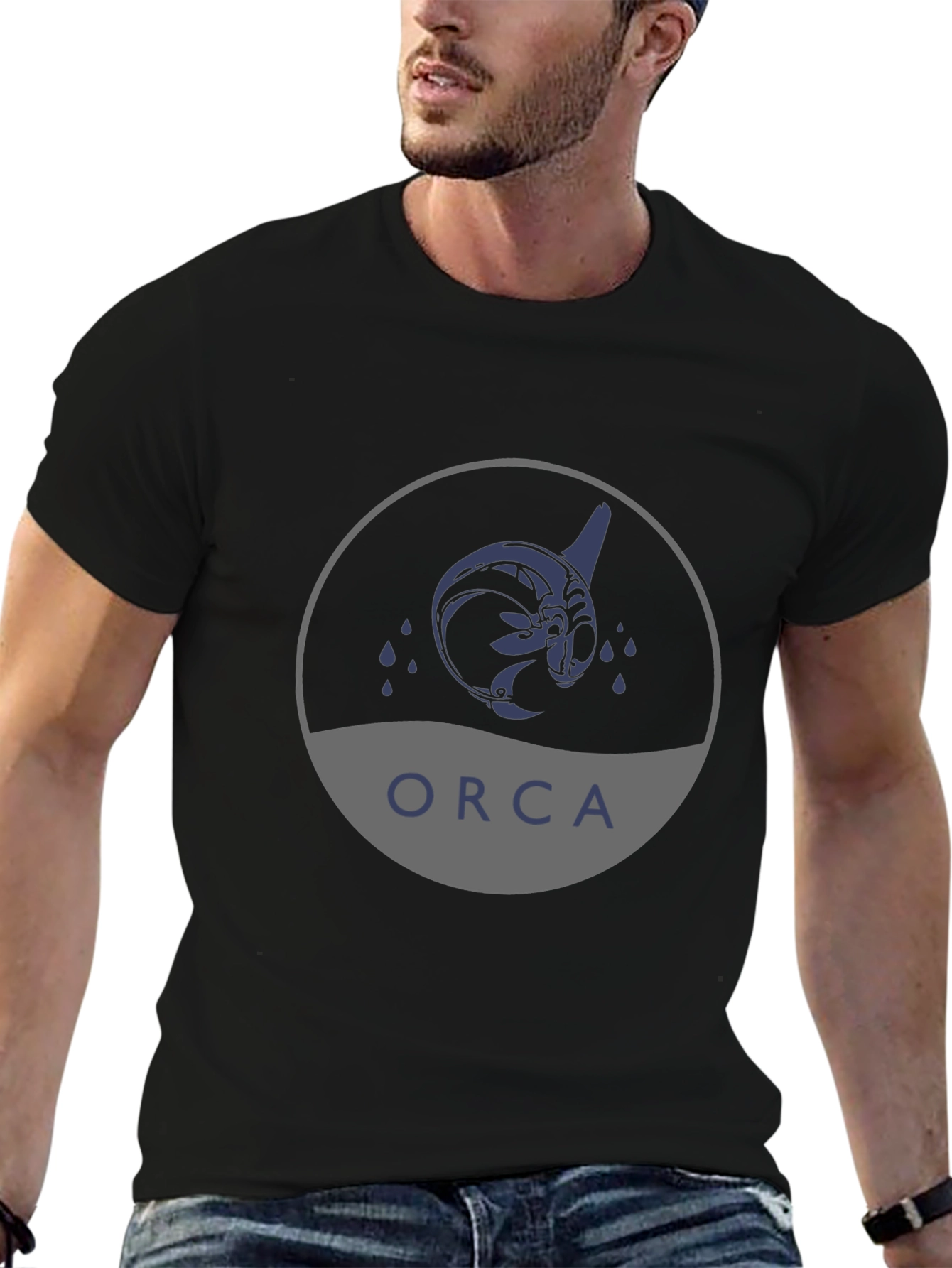 Camiseta Negra con Diseño de Orca Tribal