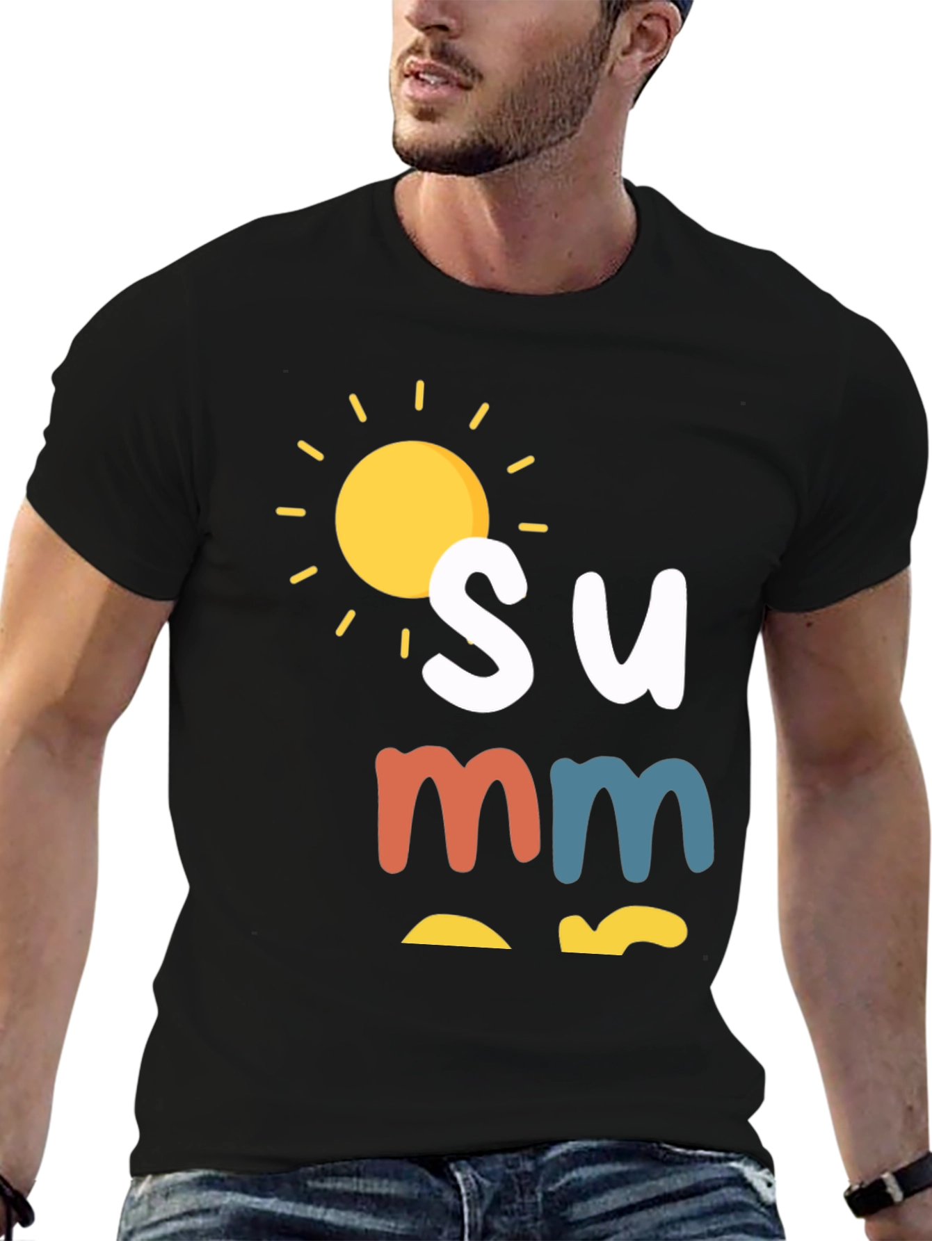Camiseta Negra de Verano con Diseño de Sol