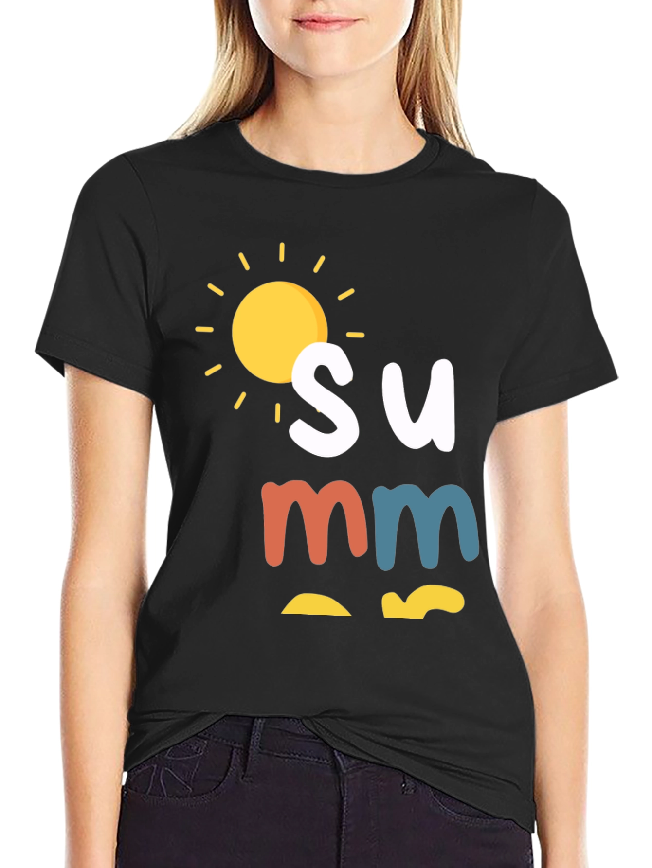 Camiseta Negra de Verano con Diseño de Sol