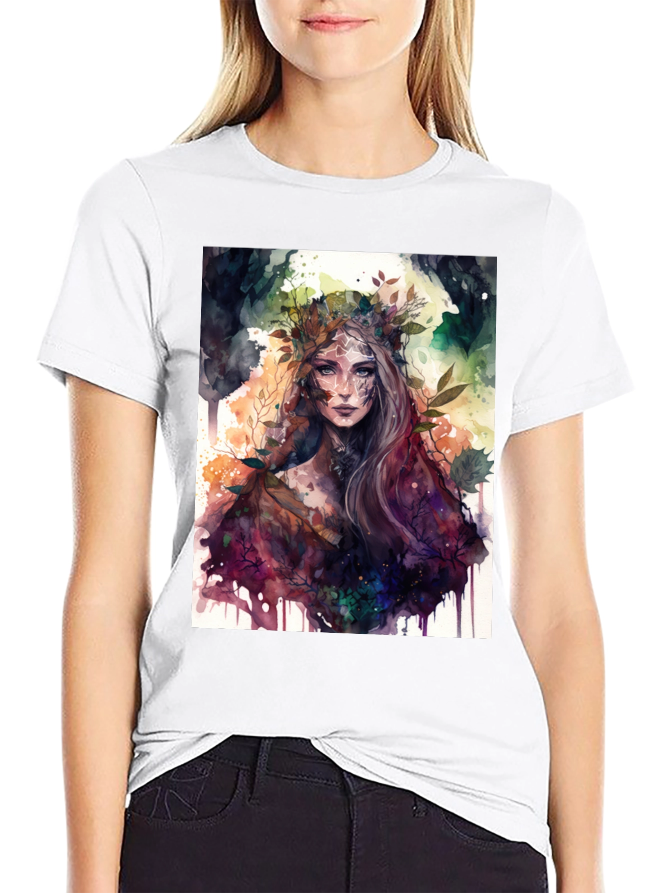 Camiseta Negra con Diseño de Ninfa de Bosque