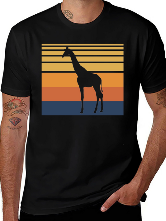 Camiseta Negra con Diseño Retro de Jirafa