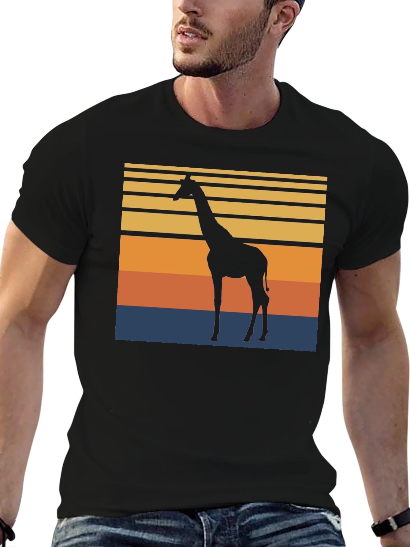 Camiseta Negra con Diseño Retro de Jirafa