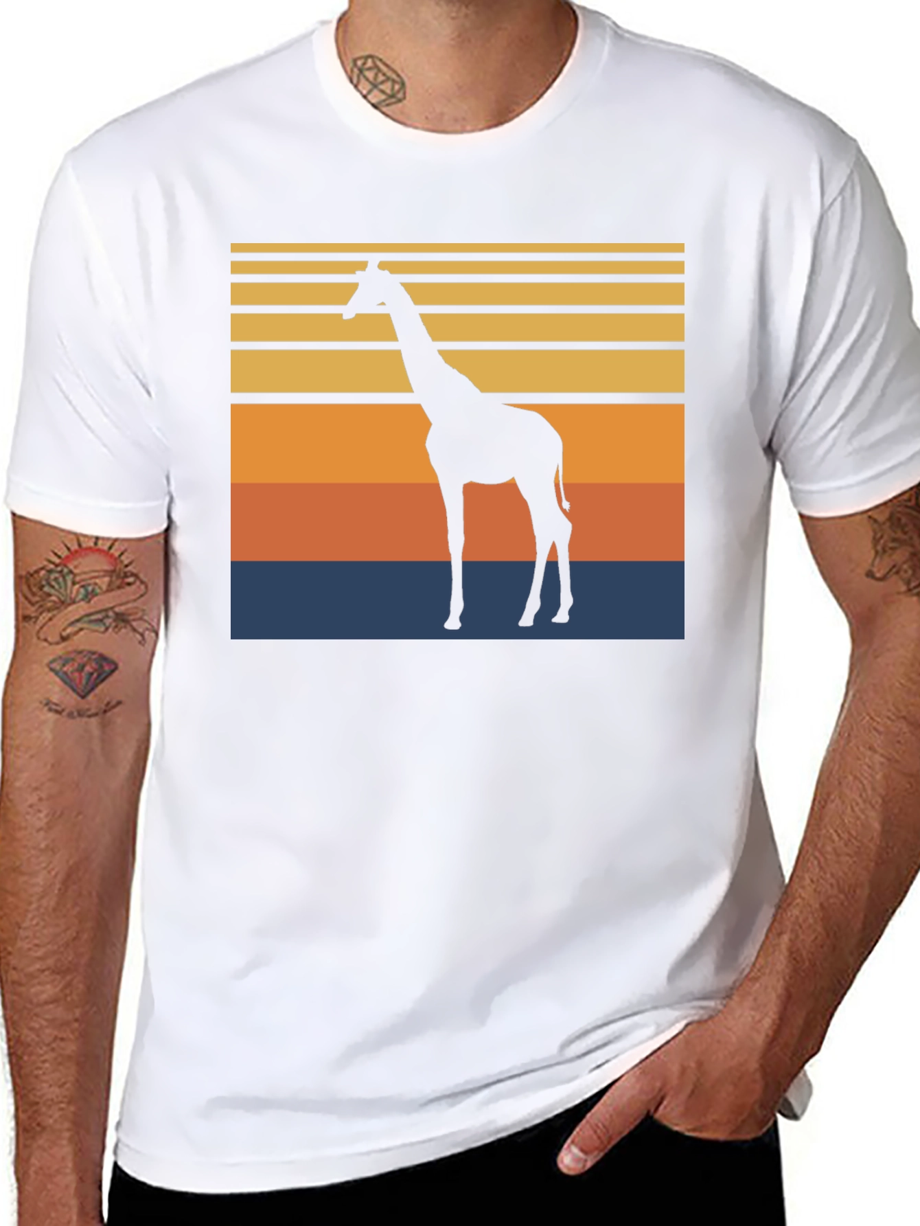 Camiseta Negra con Diseño Retro de Jirafa