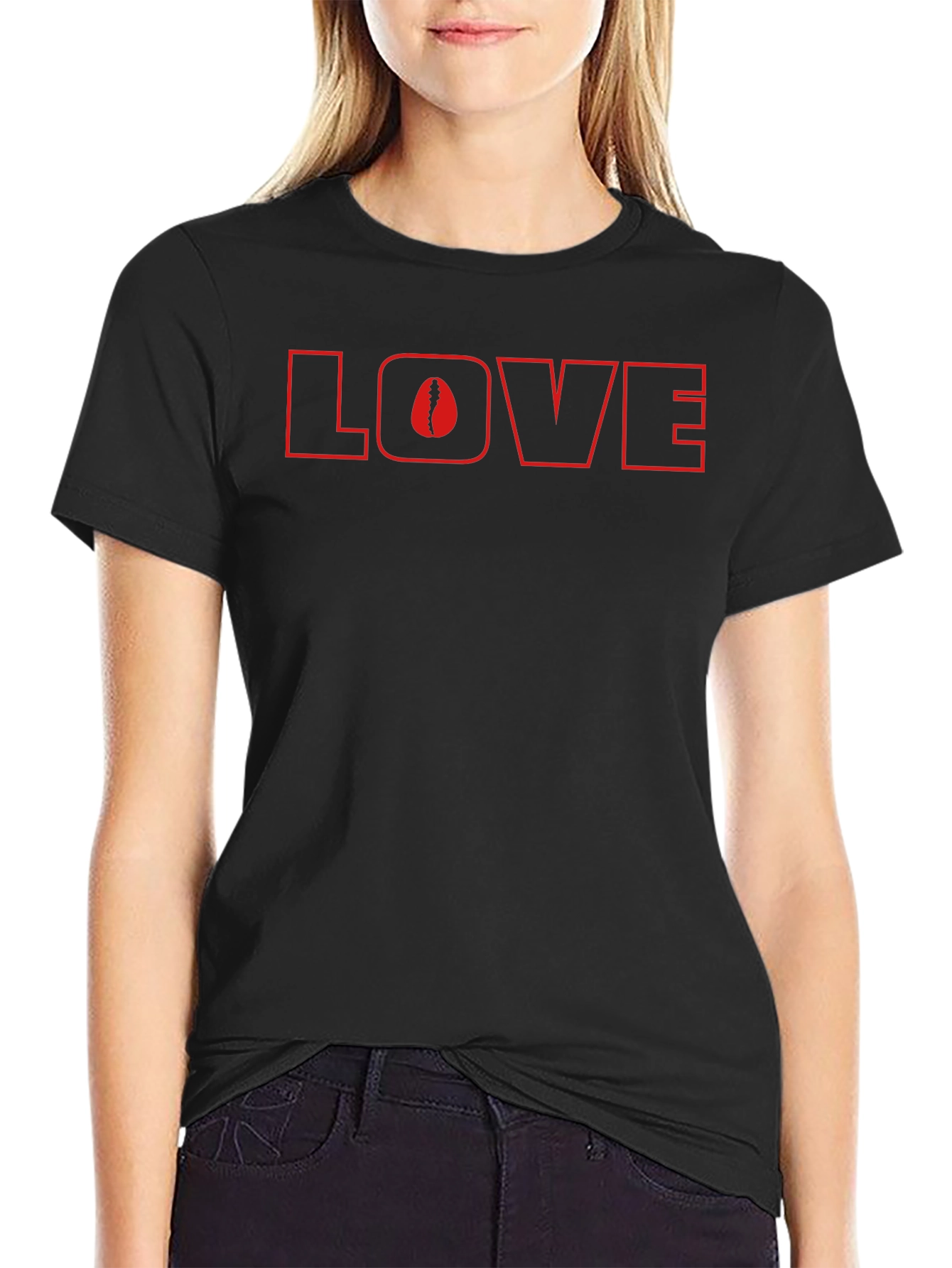 Camiseta Negra Love con Diseño de Columna Vertebral