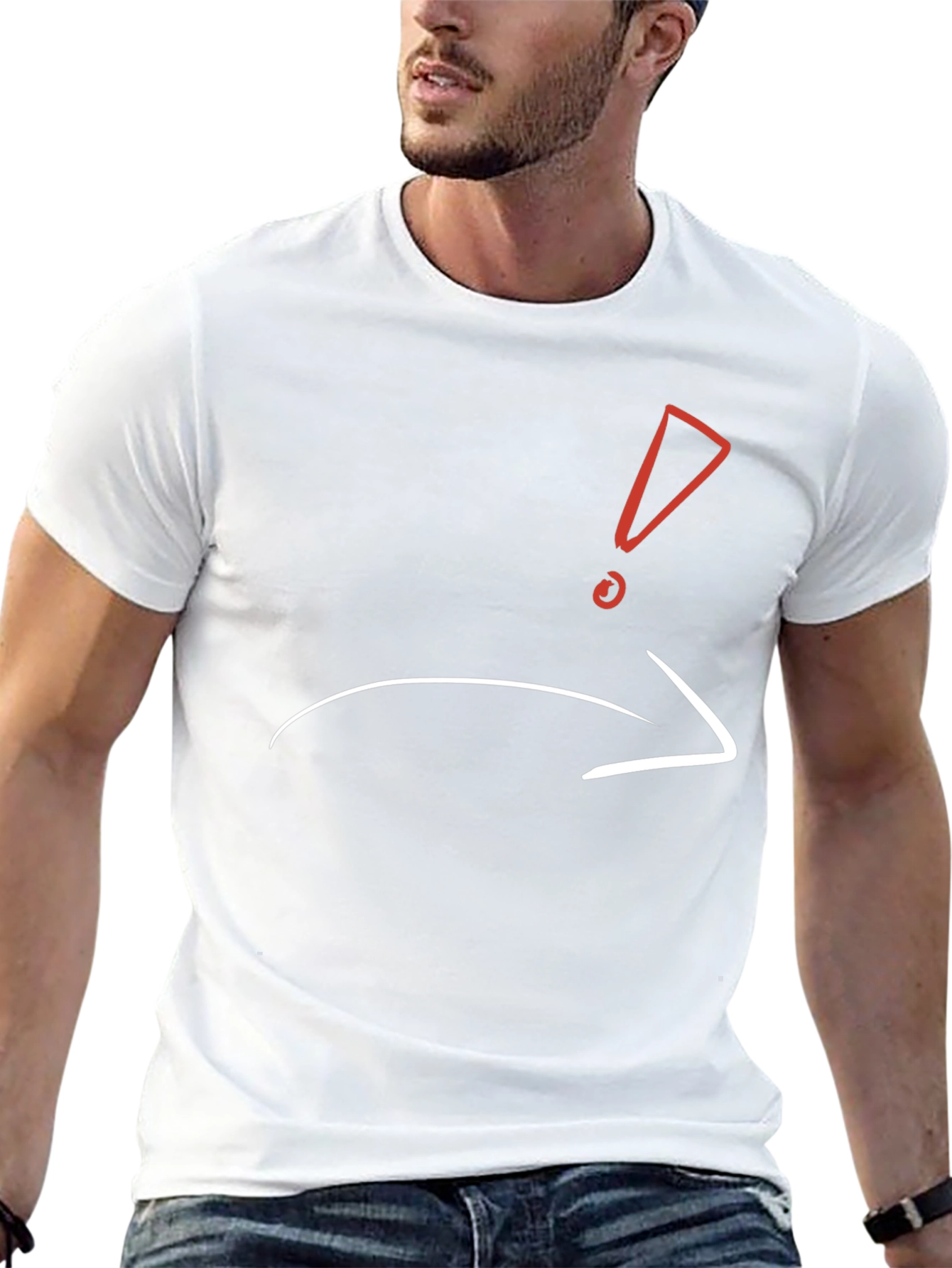 Camiseta Negra con Diseño de Exclamación y Flecha