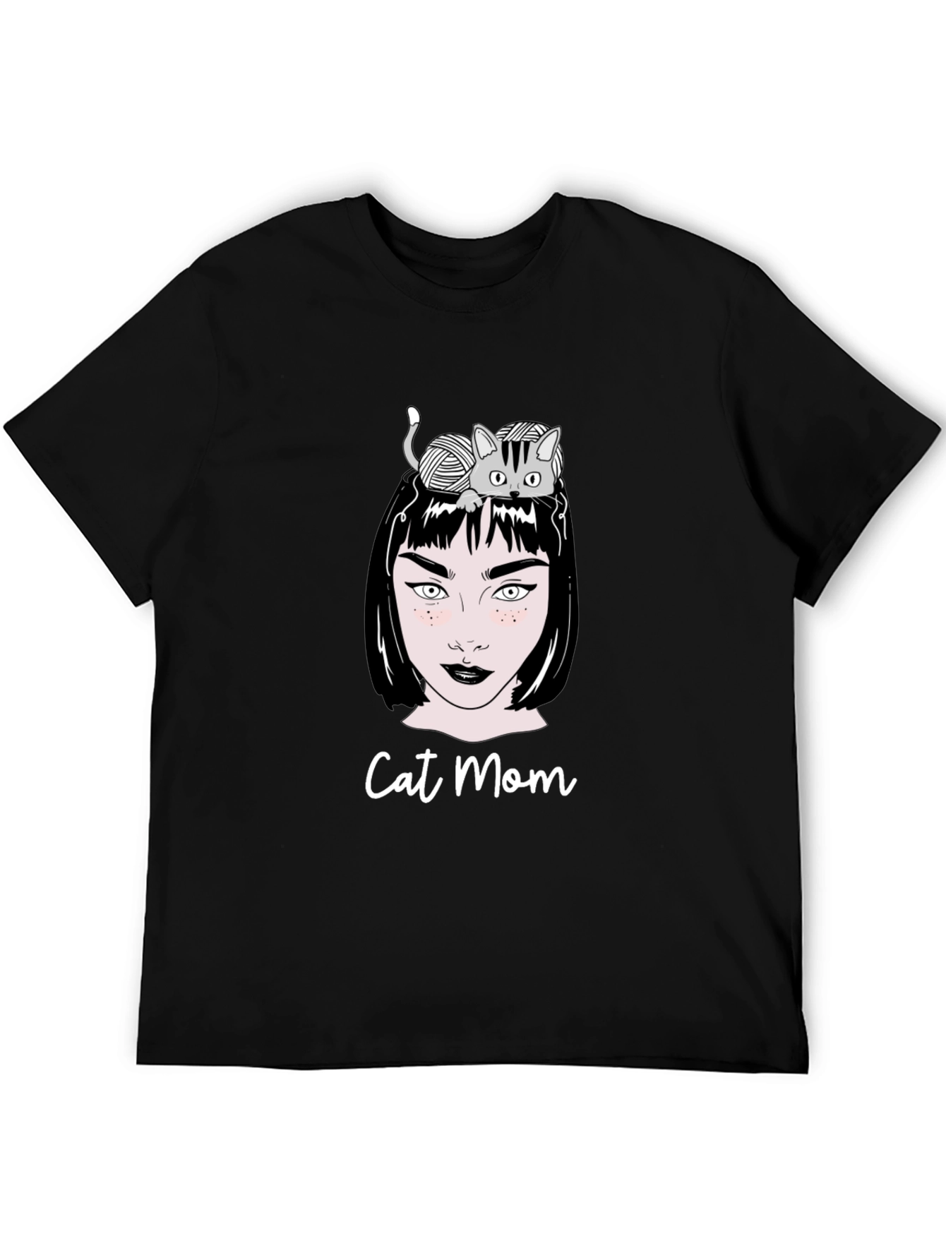 Camiseta Negra Cat Mom Estampada