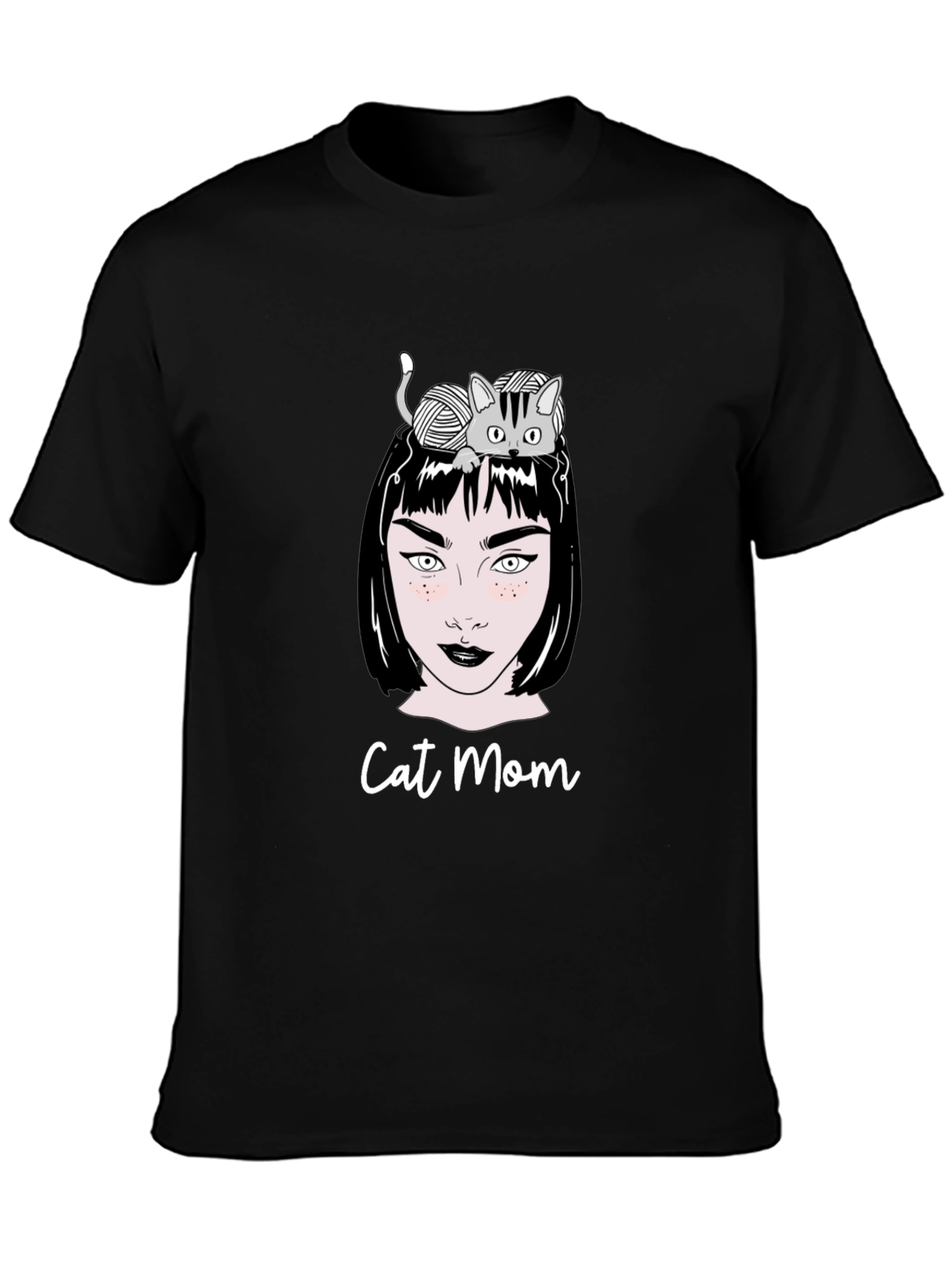 Camiseta Negra Cat Mom Estampada