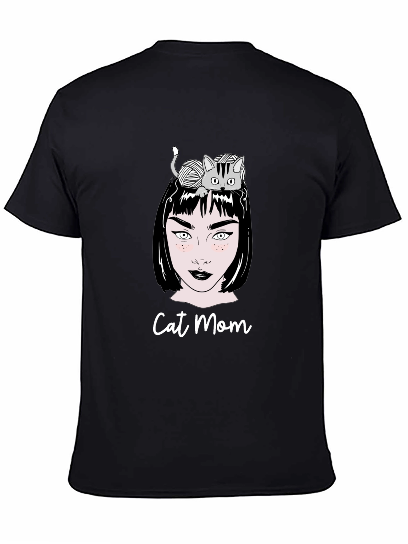 Camiseta Negra Cat Mom Estampada