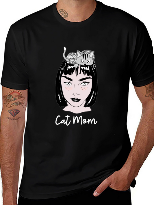 Camiseta Negra Cat Mom Estampada