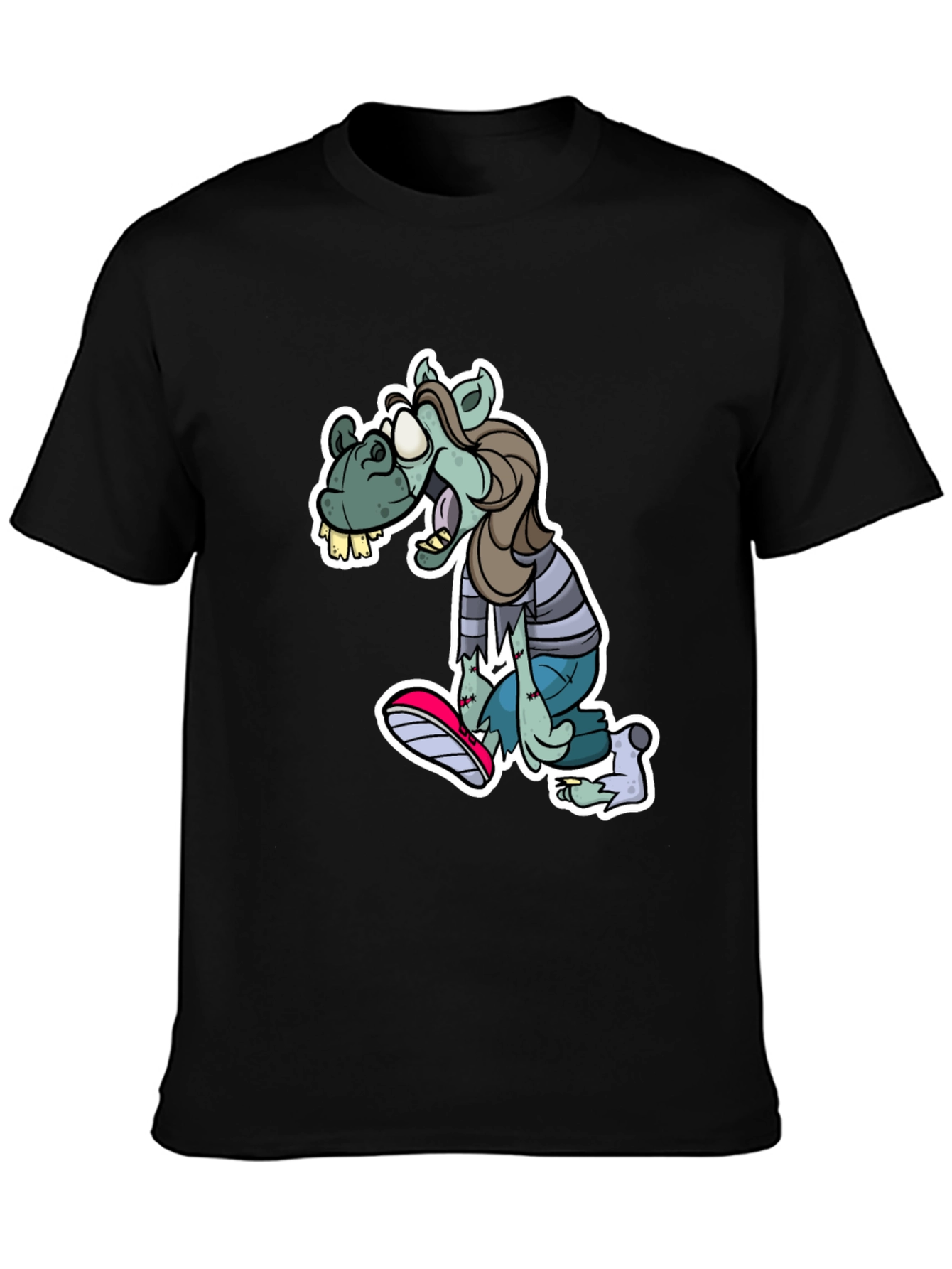 Camiseta Negra Estampada con Zombie Divertido