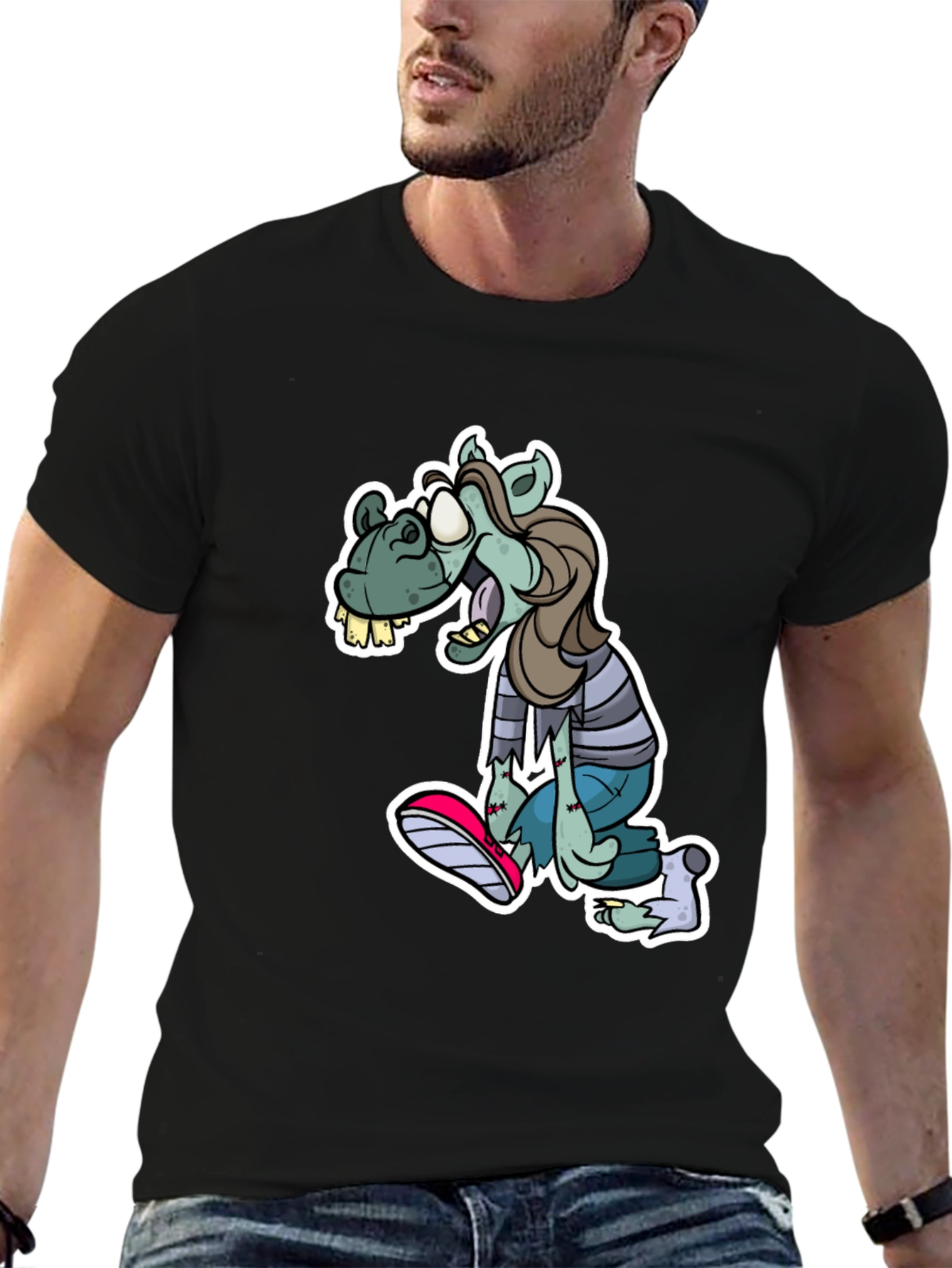 Camiseta Negra Estampada con Zombie Divertido