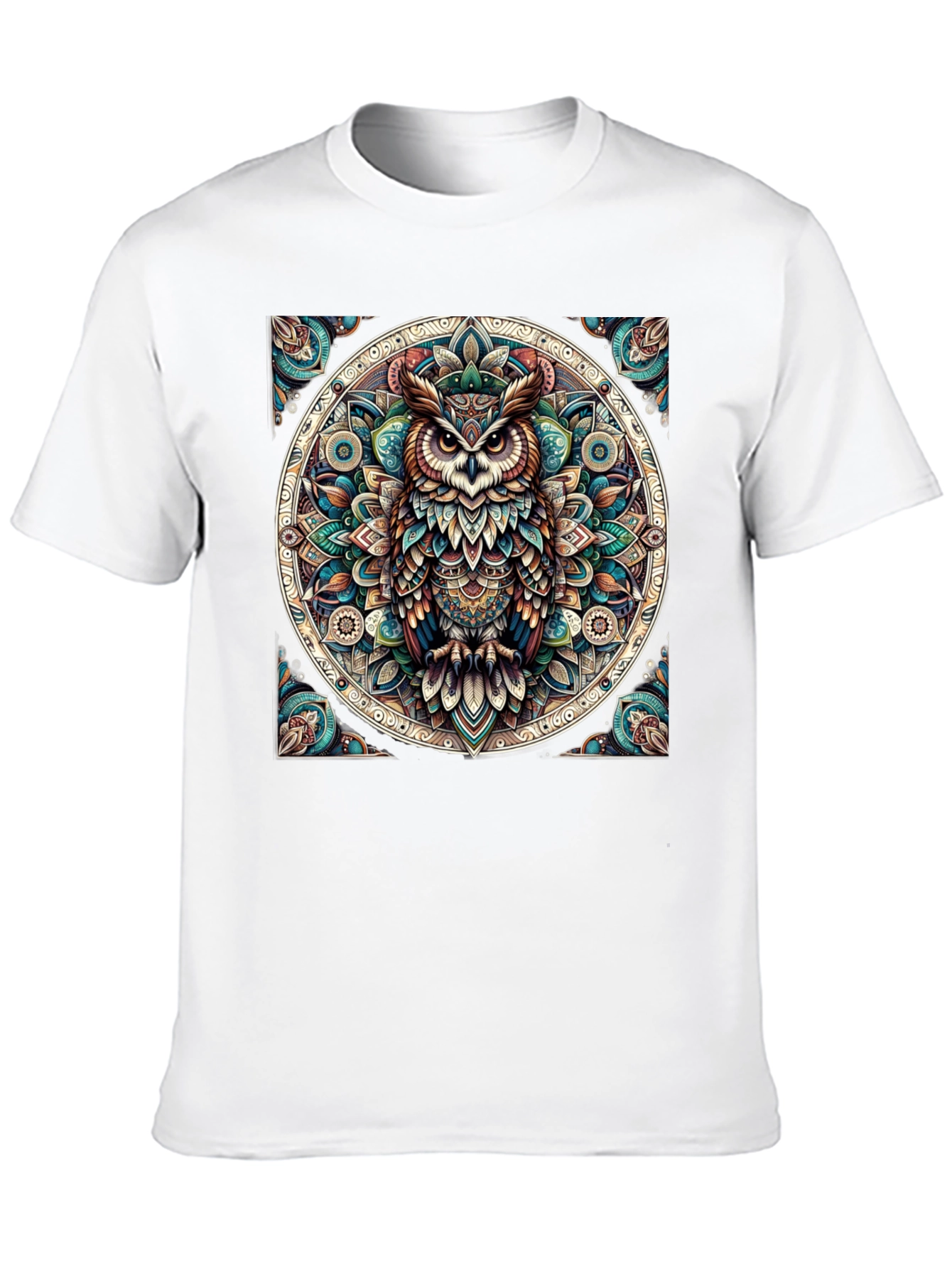 Camiseta Negra con Diseño de Búho Mandala