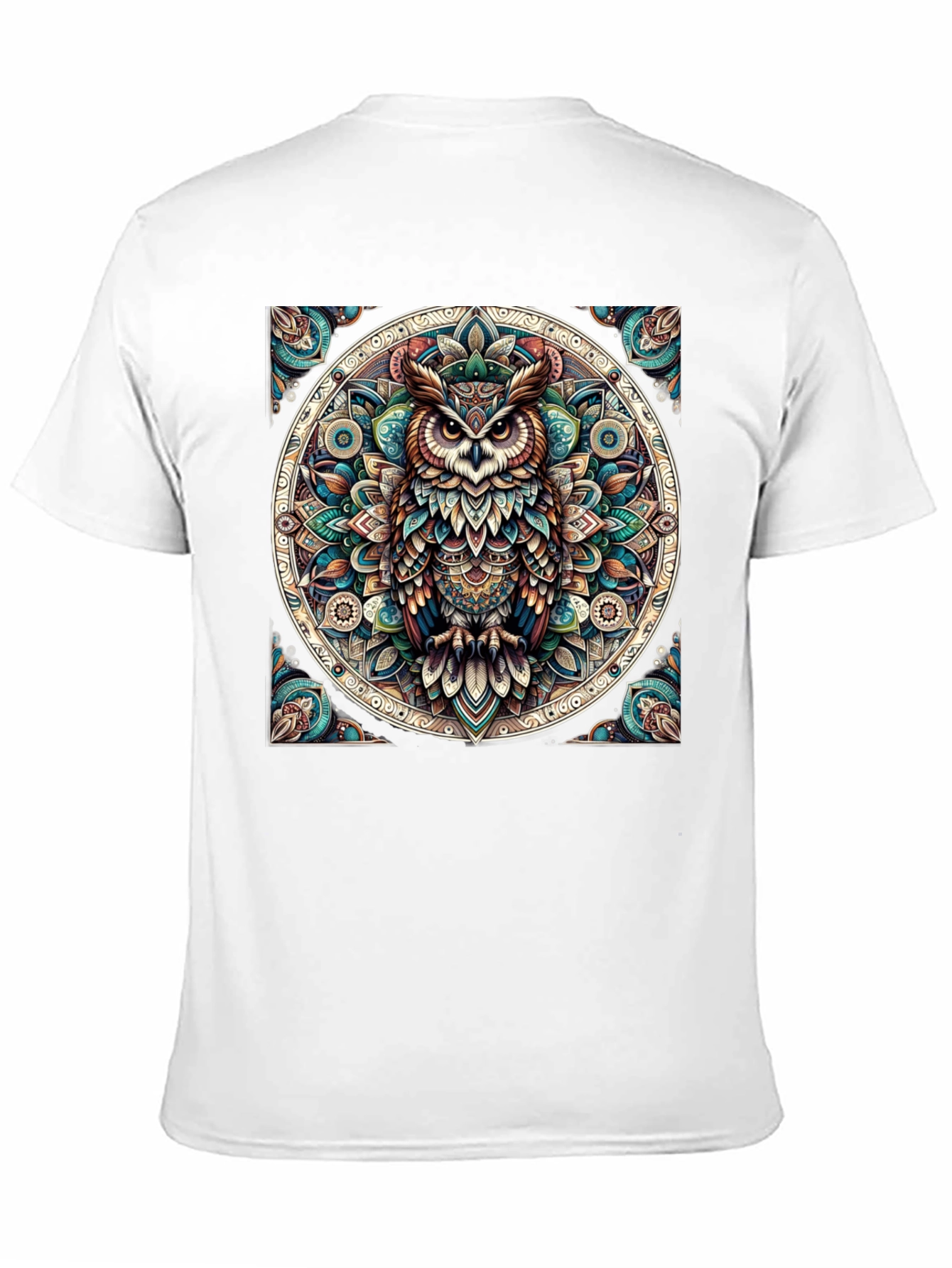 Camiseta Negra con Diseño de Búho Mandala