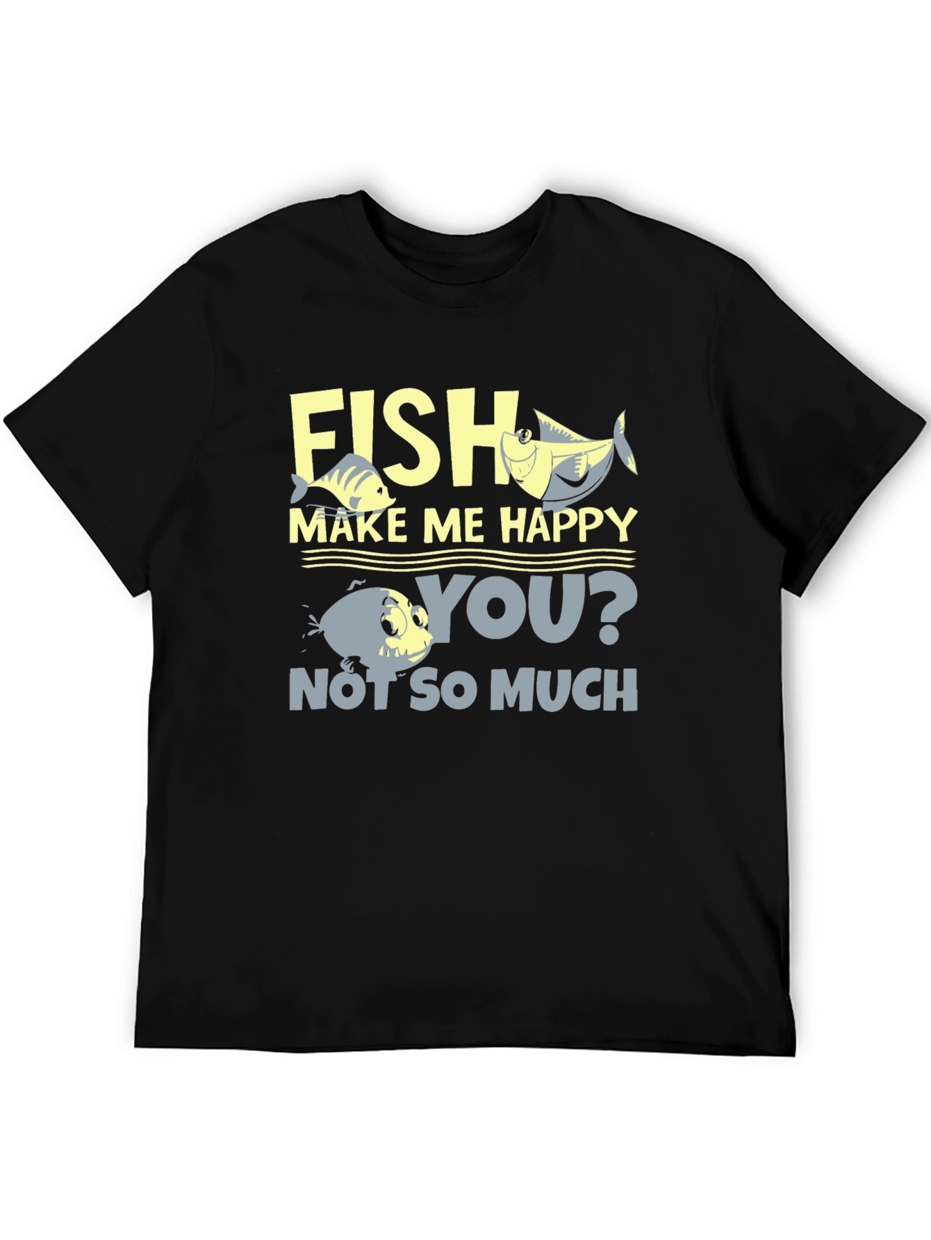 Camiseta Hombre Negra Estampada Fish Make Me Happy