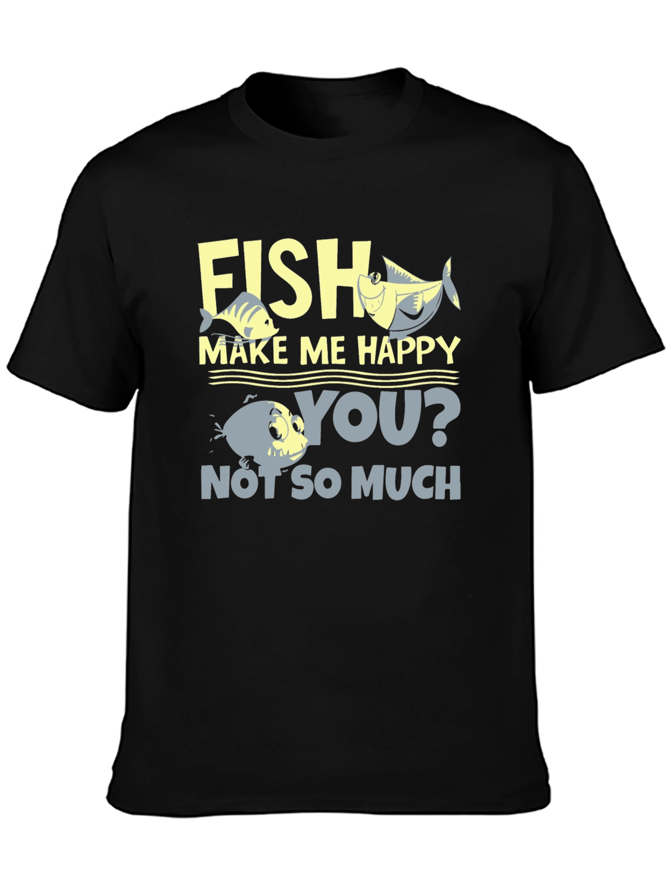 Camiseta Hombre Negra Estampada Fish Make Me Happy