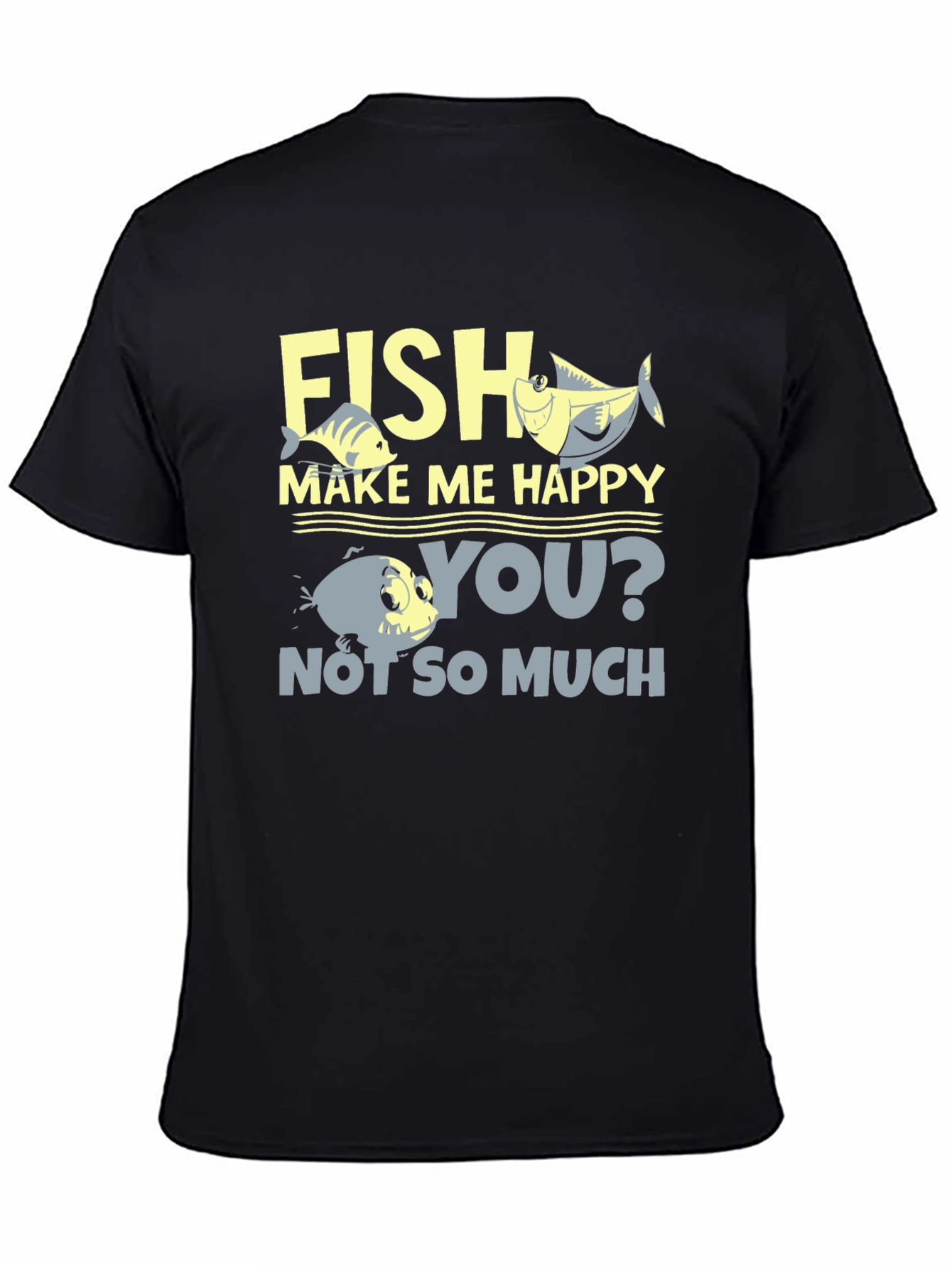 Camiseta Hombre Negra Estampada Fish Make Me Happy