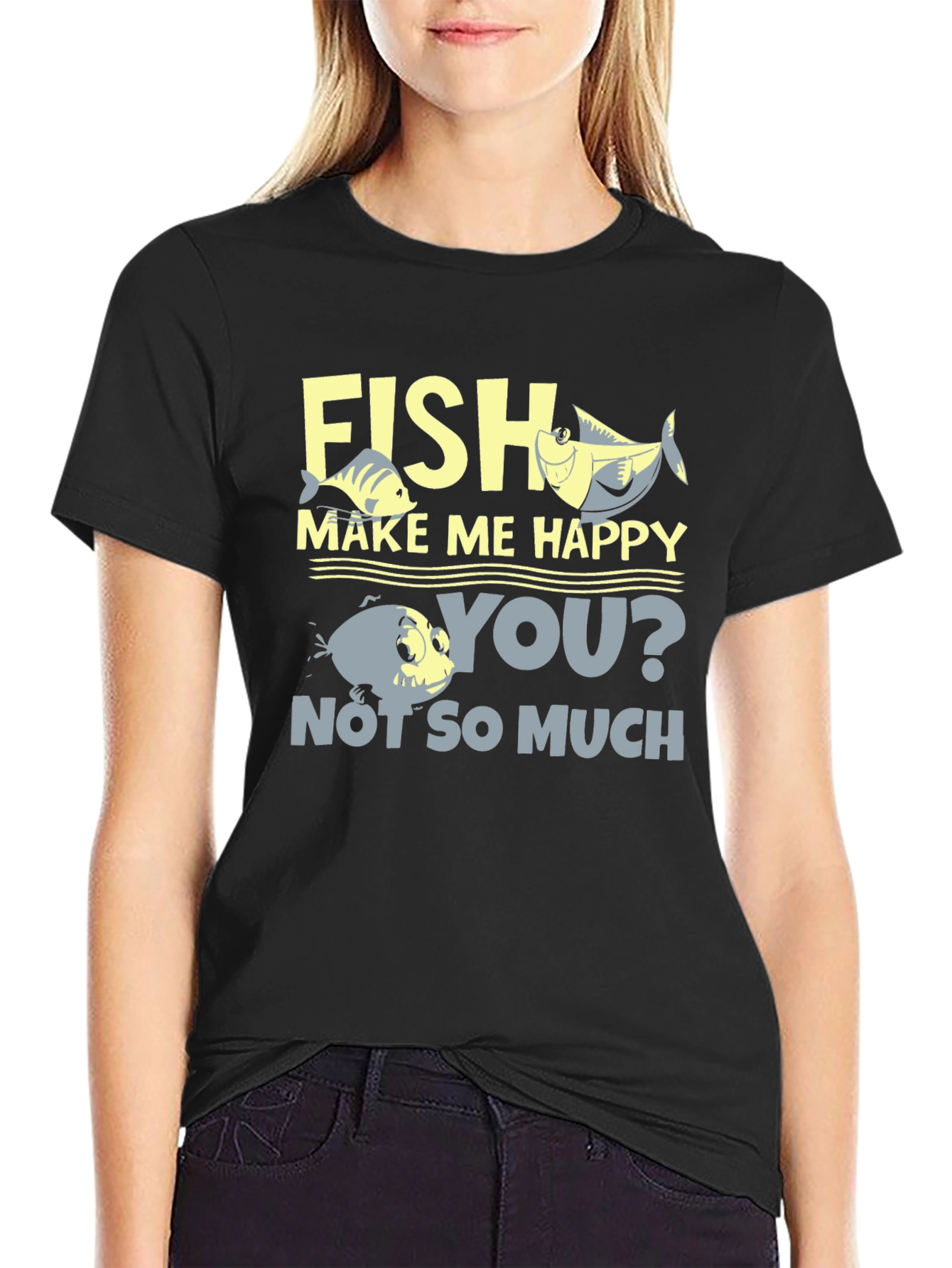 Camiseta Hombre Negra Estampada Fish Make Me Happy