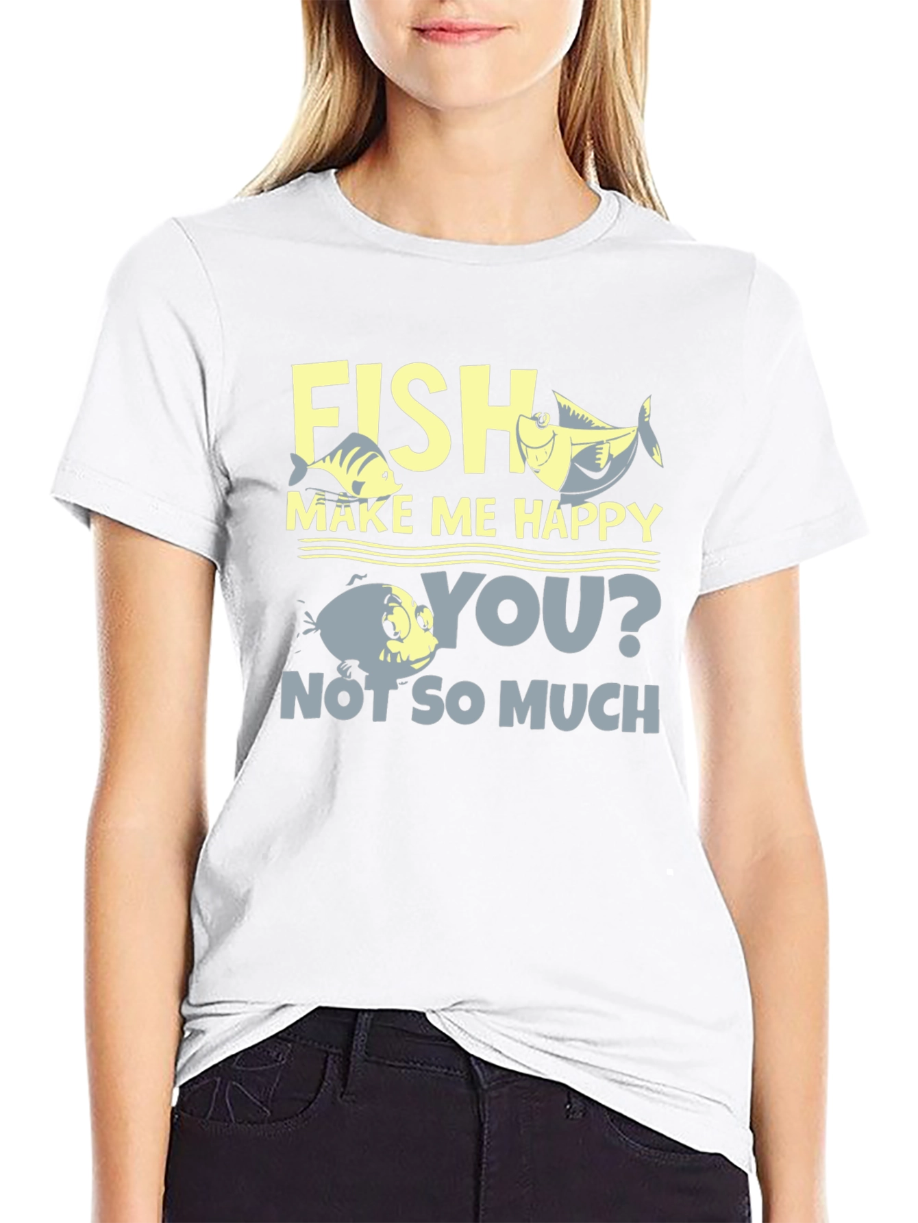 Camiseta Hombre Negra Estampada Fish Make Me Happy