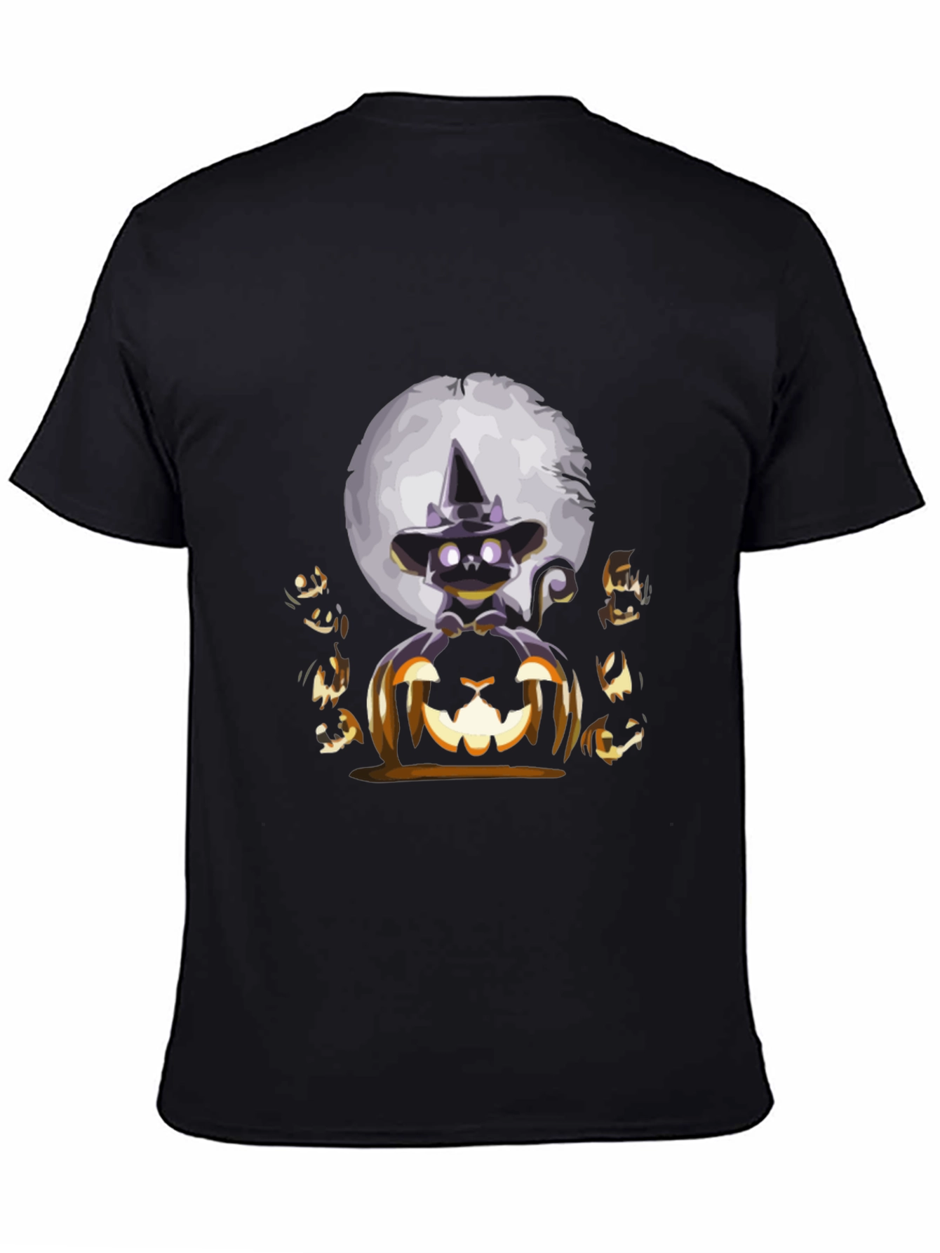Camiseta Halloween Gato Bruja Calabaza Luna