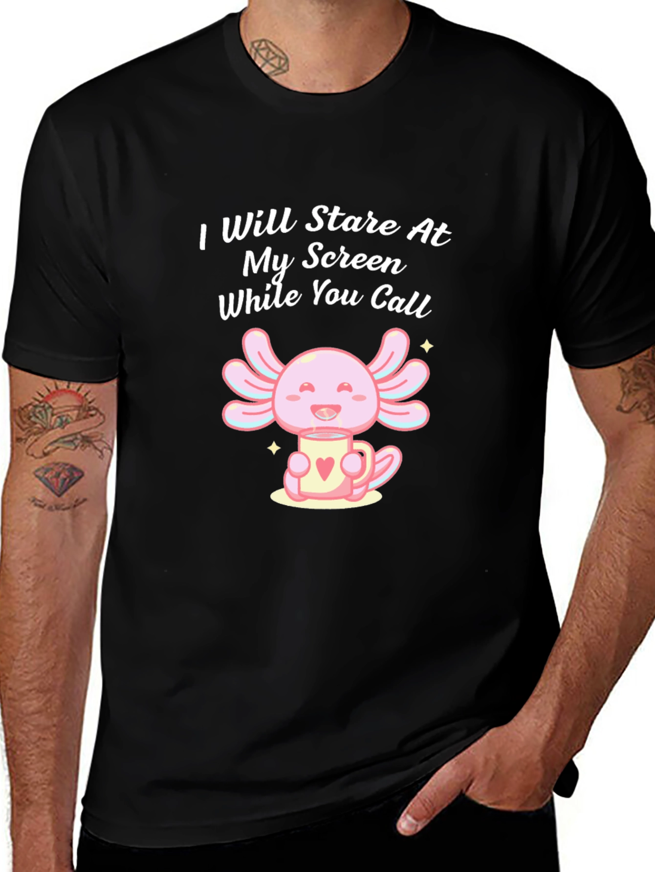 Camiseta Negra con Estampado de Axolote y Texto Divertido