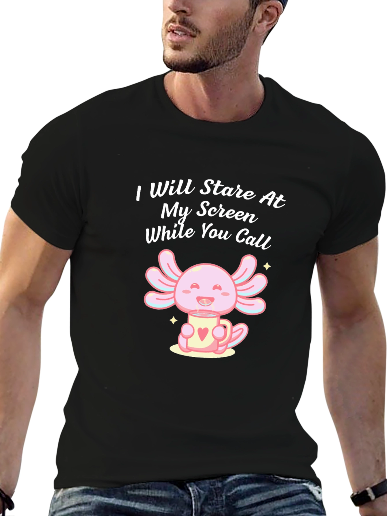 Camiseta Negra con Estampado de Axolote y Texto Divertido