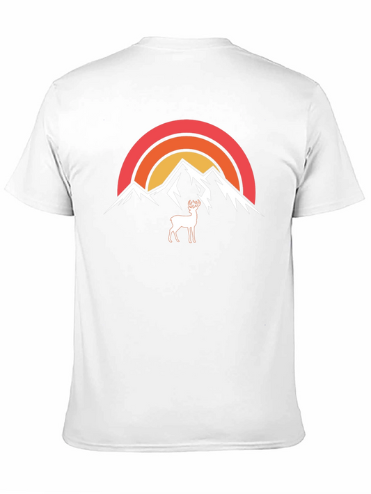 Camiseta Negra Montañas y Ciervo Retro