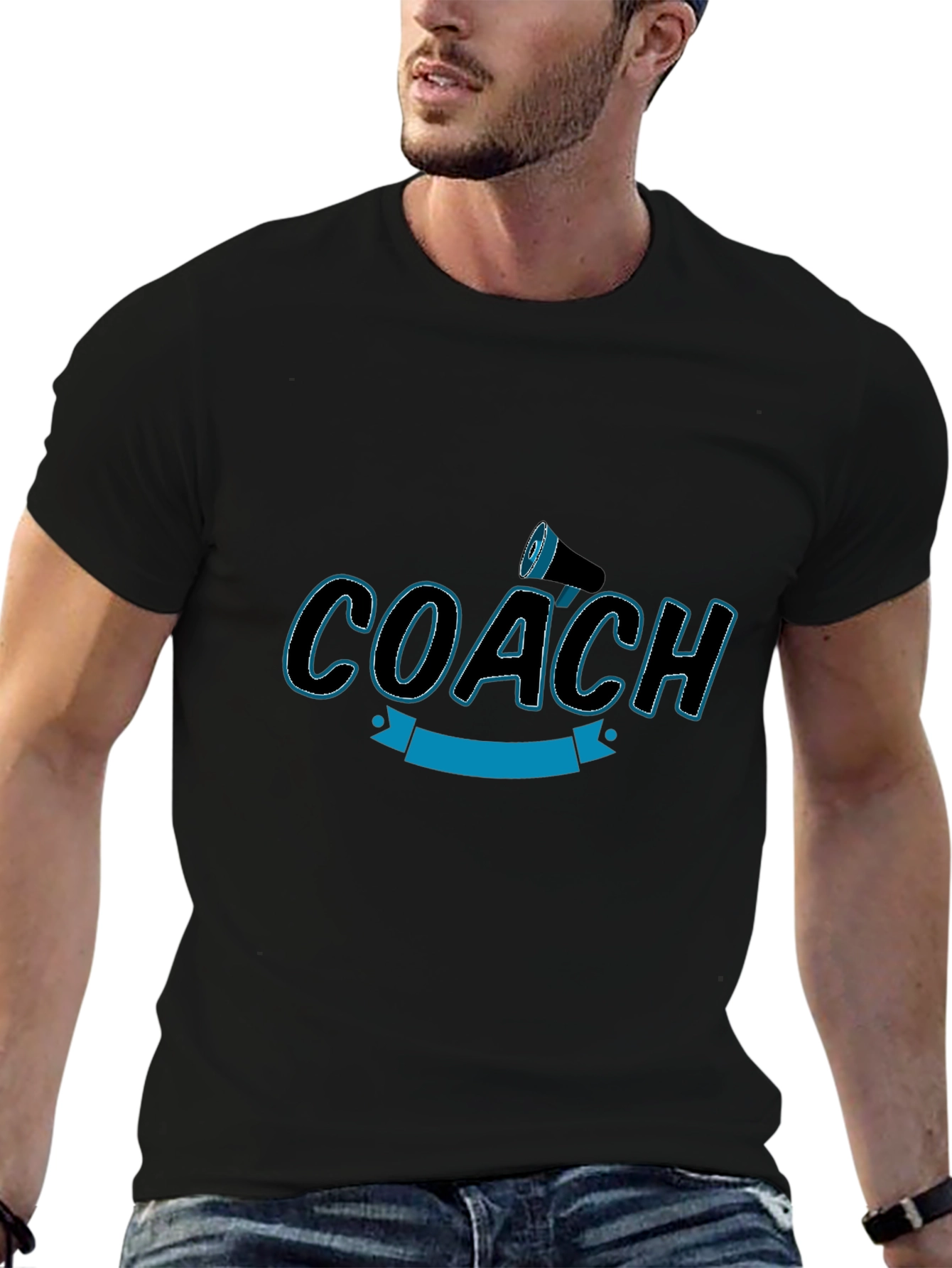 Camiseta Negra Coach con Megáfono - Diseño Deportivo