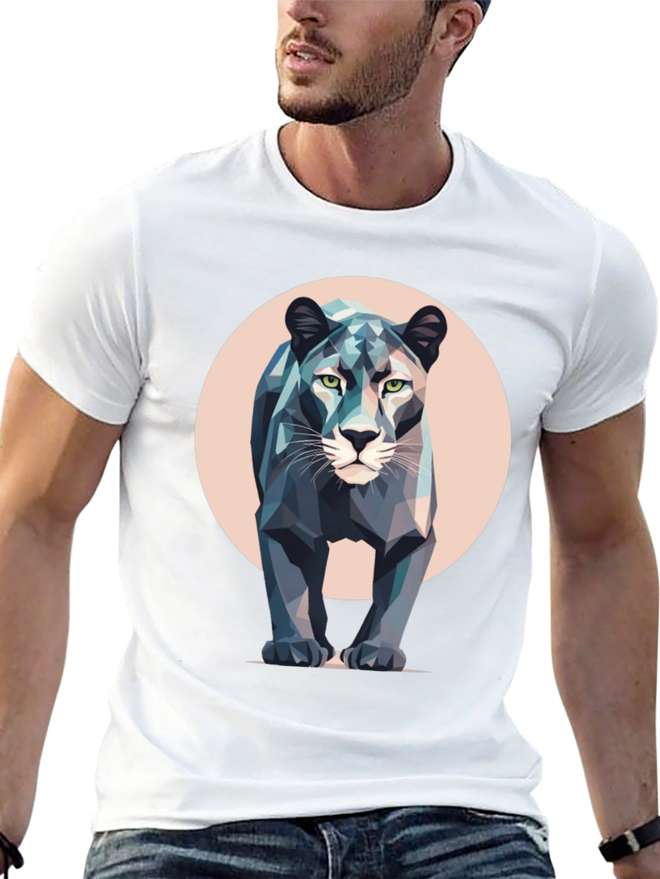 Camiseta Negra con Diseño de Pantera Geométrica