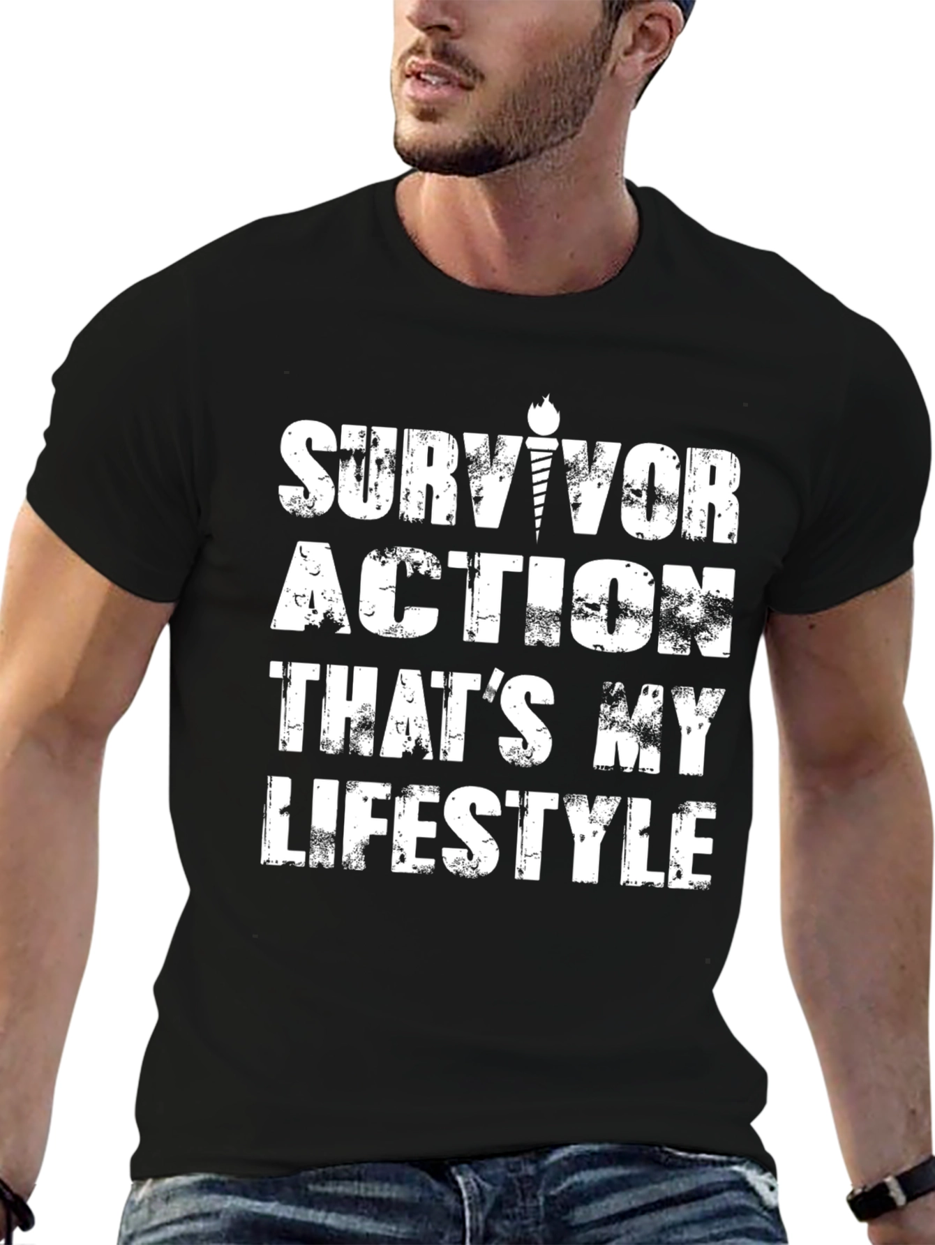 Camiseta Negra con Diseño Survivor
