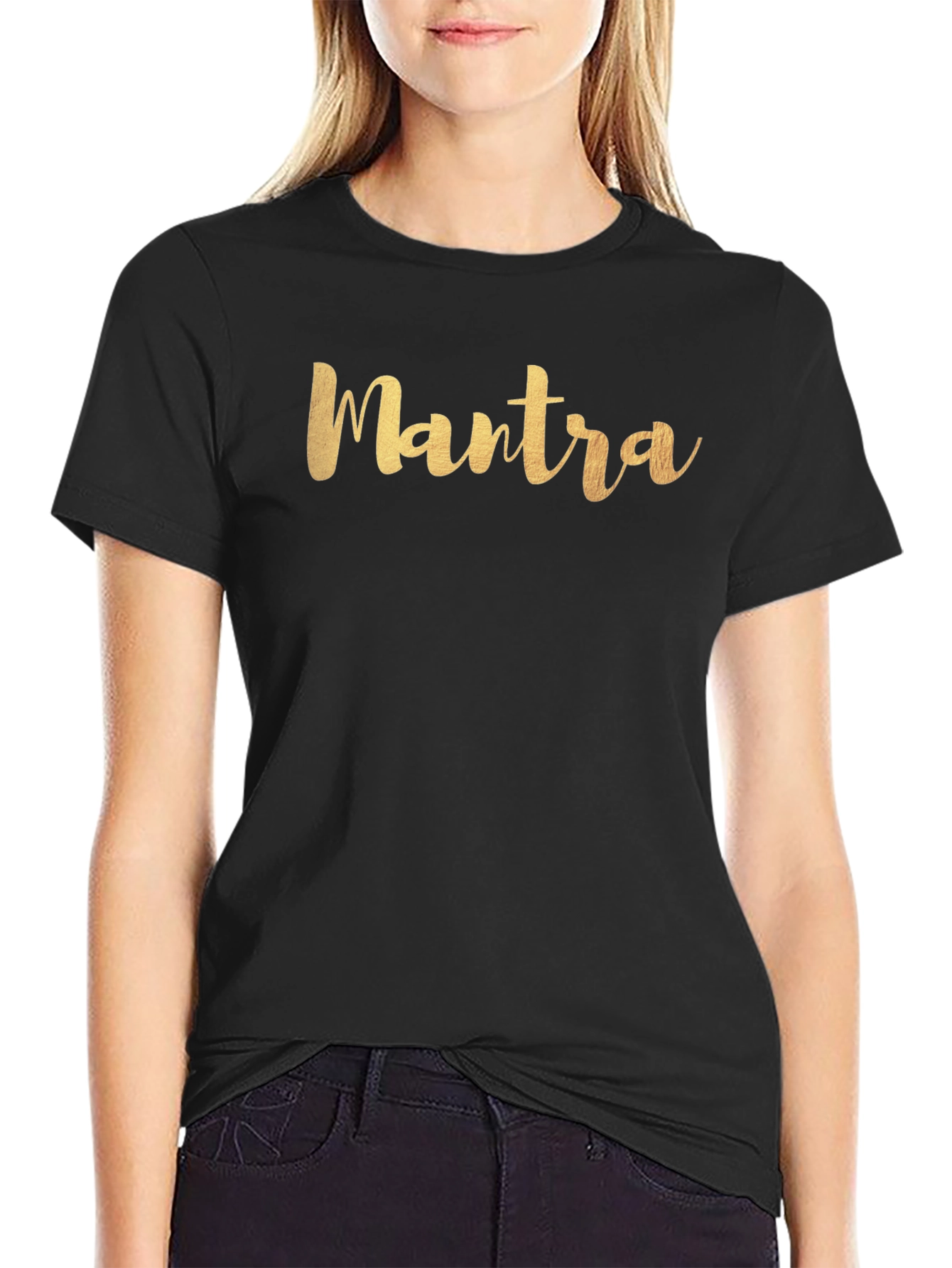 Camiseta Negra Hombre con Inscripción Mantra Dorada