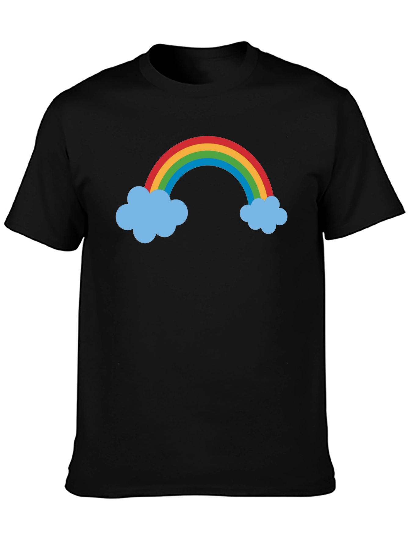 Camiseta Negra con Arcoíris y Nubes