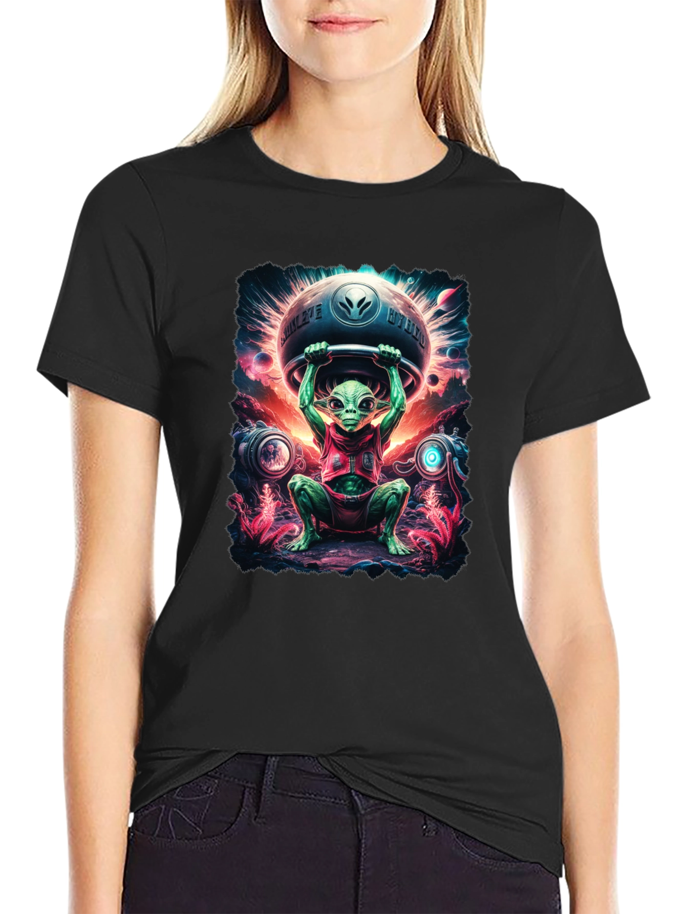 Camiseta Hombre Alienígena Halterofilia Espacial