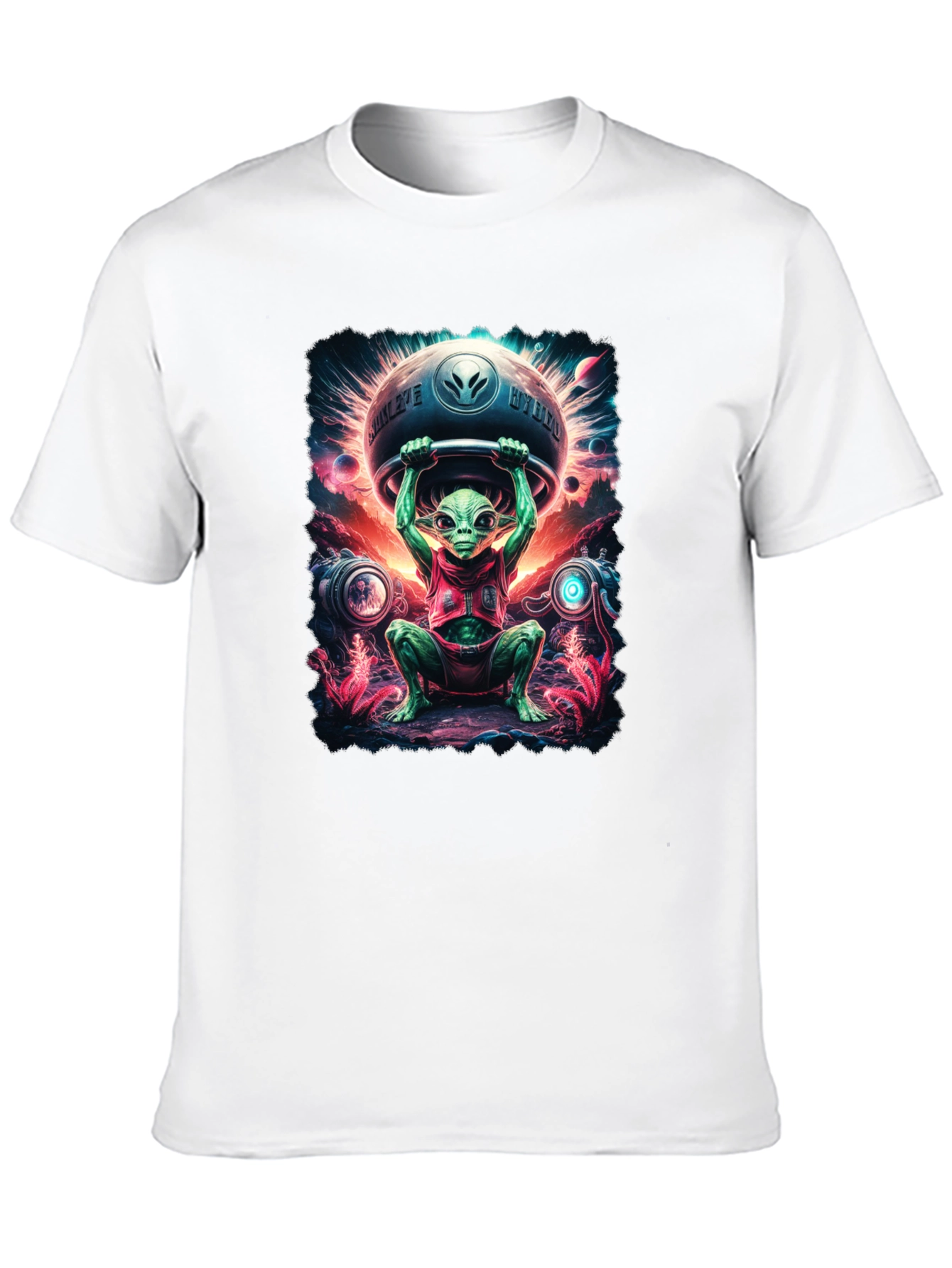Camiseta Hombre Alienígena Halterofilia Espacial