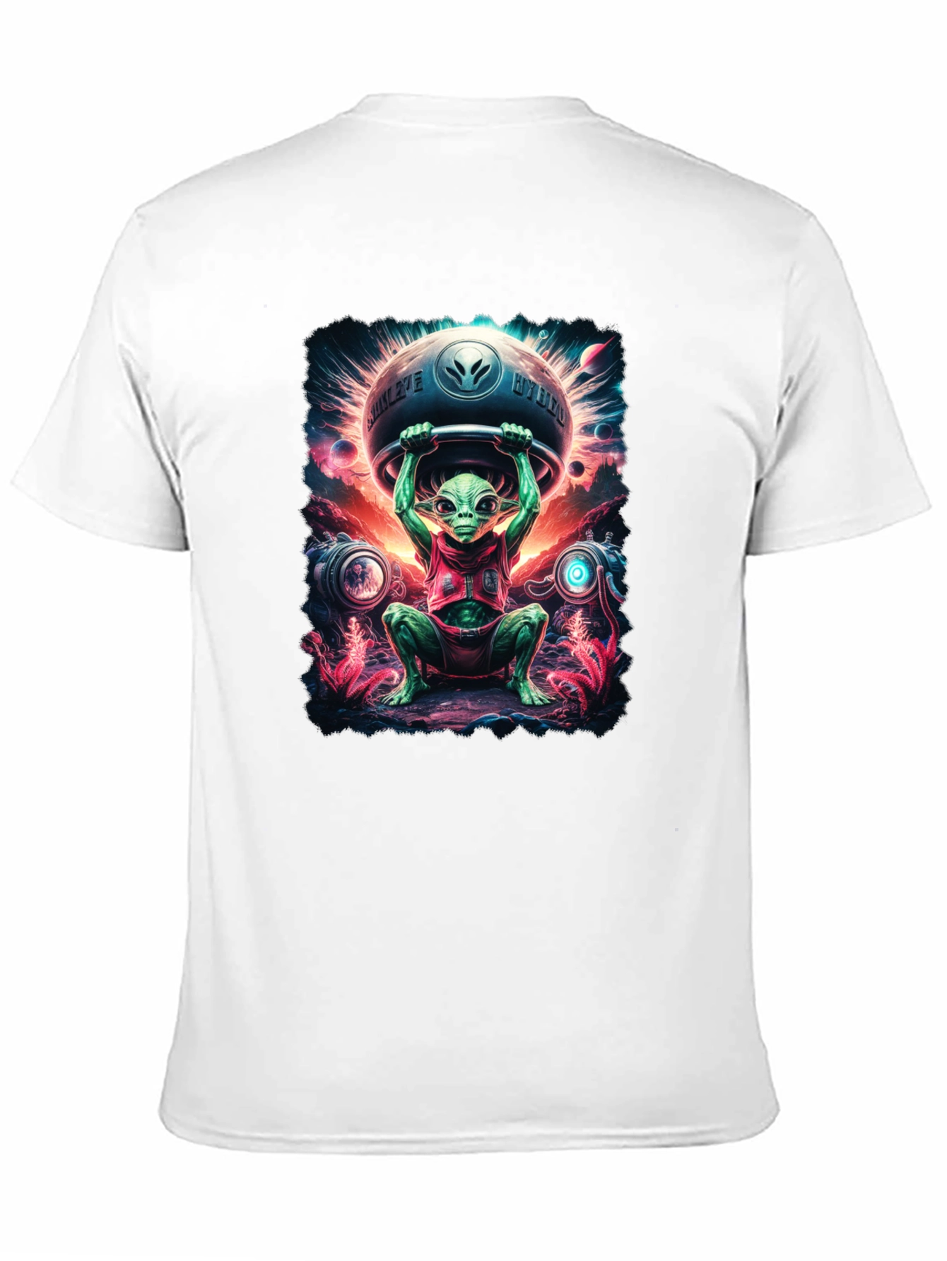 Camiseta Hombre Alienígena Halterofilia Espacial