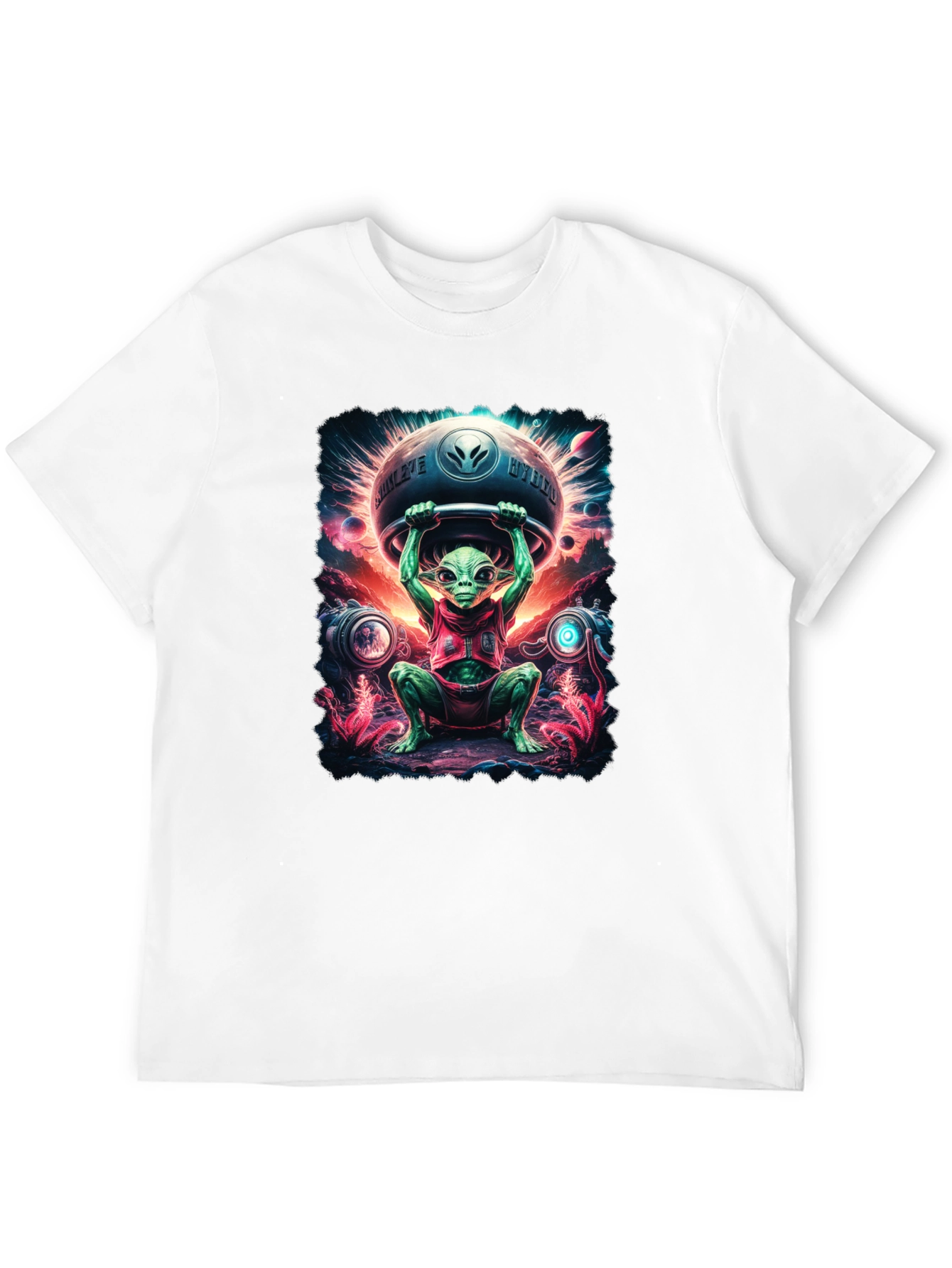 Camiseta Hombre Alienígena Halterofilia Espacial