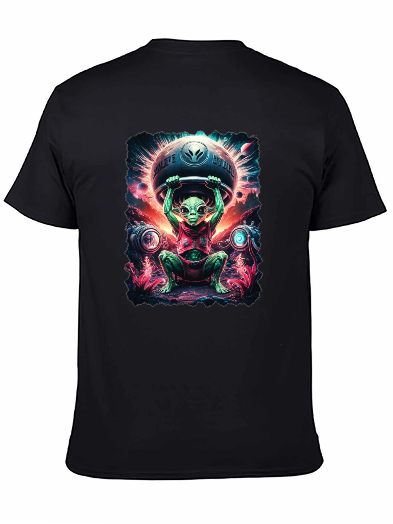 Camiseta Hombre Alienígena Halterofilia Espacial