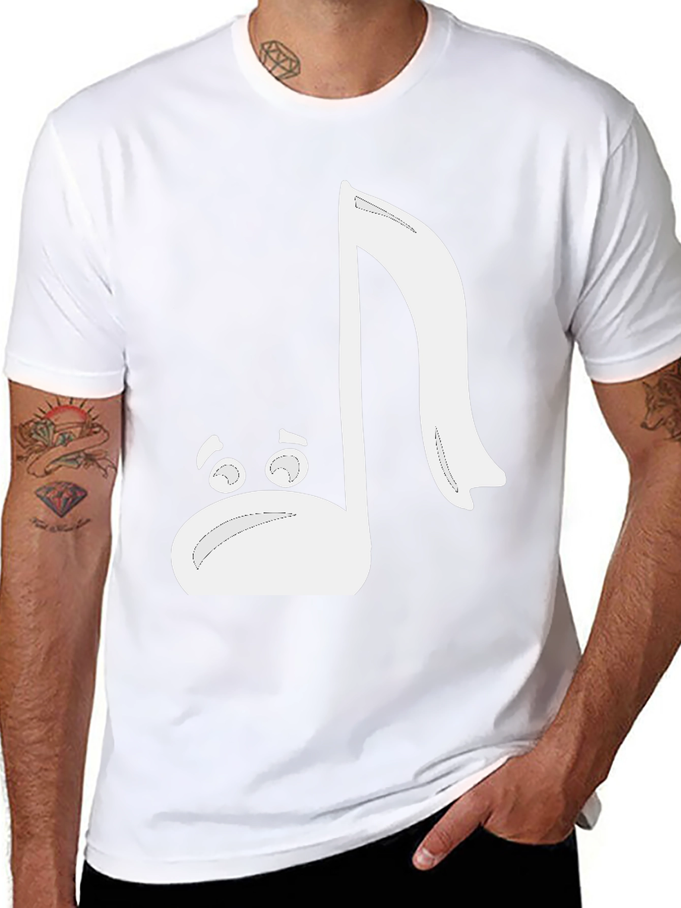 Camiseta Negra con Diseño de Nota Musical Animada