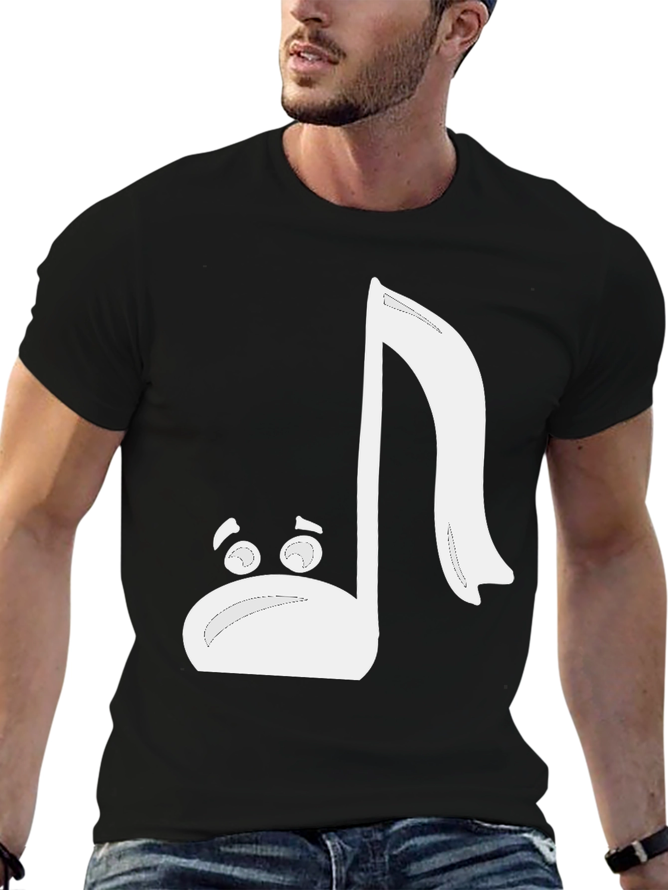 Camiseta Negra con Diseño de Nota Musical Animada