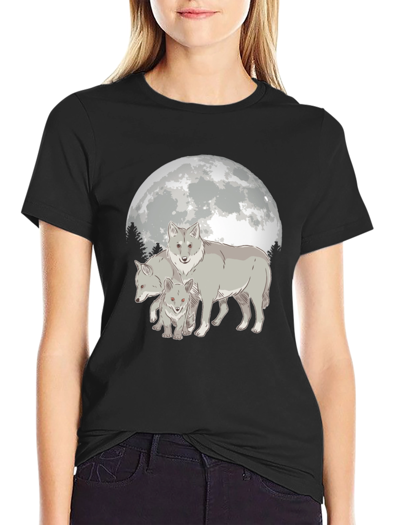 Camiseta Hombre Diseño Lobo Luna Llena - Estilo Casual