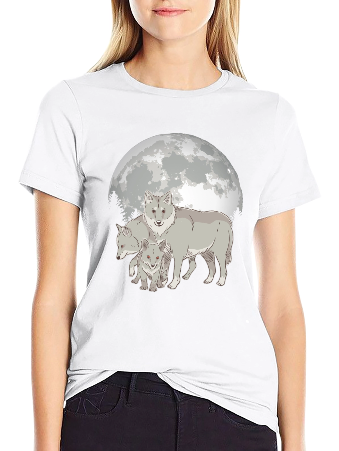 Camiseta Hombre Diseño Lobo Luna Llena - Estilo Casual