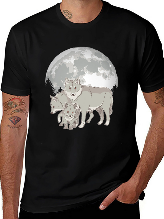 Camiseta Hombre Diseño Lobo Luna Llena - Estilo Casual