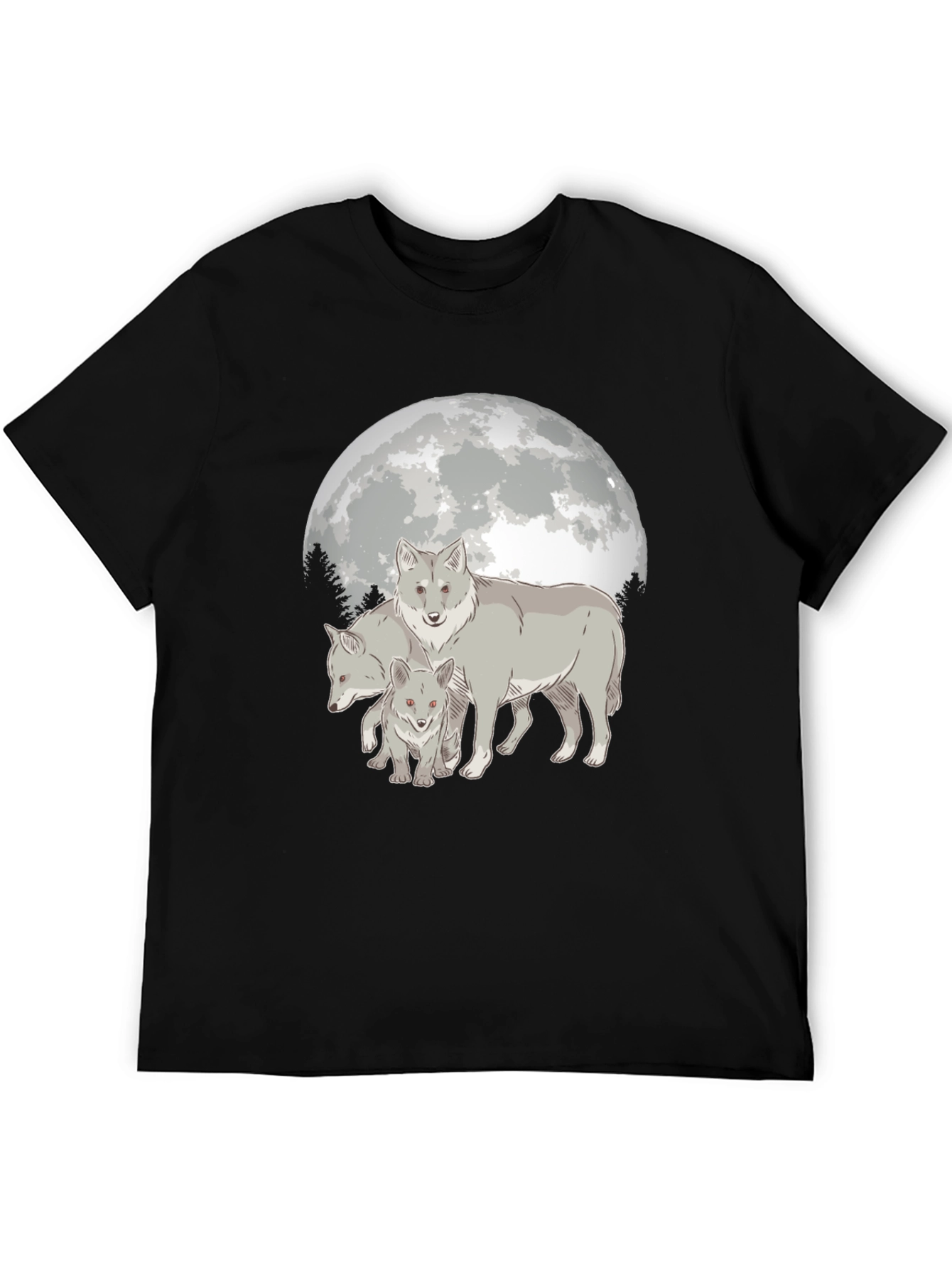 Camiseta Hombre Diseño Lobo Luna Llena - Estilo Casual