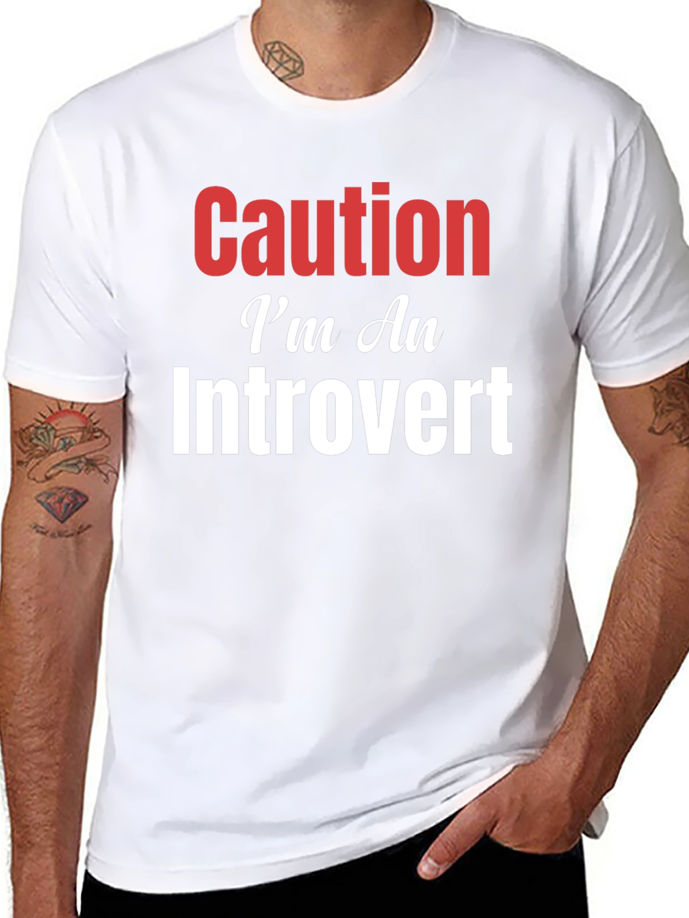 Camiseta Negra Caution Introvert para Hombre