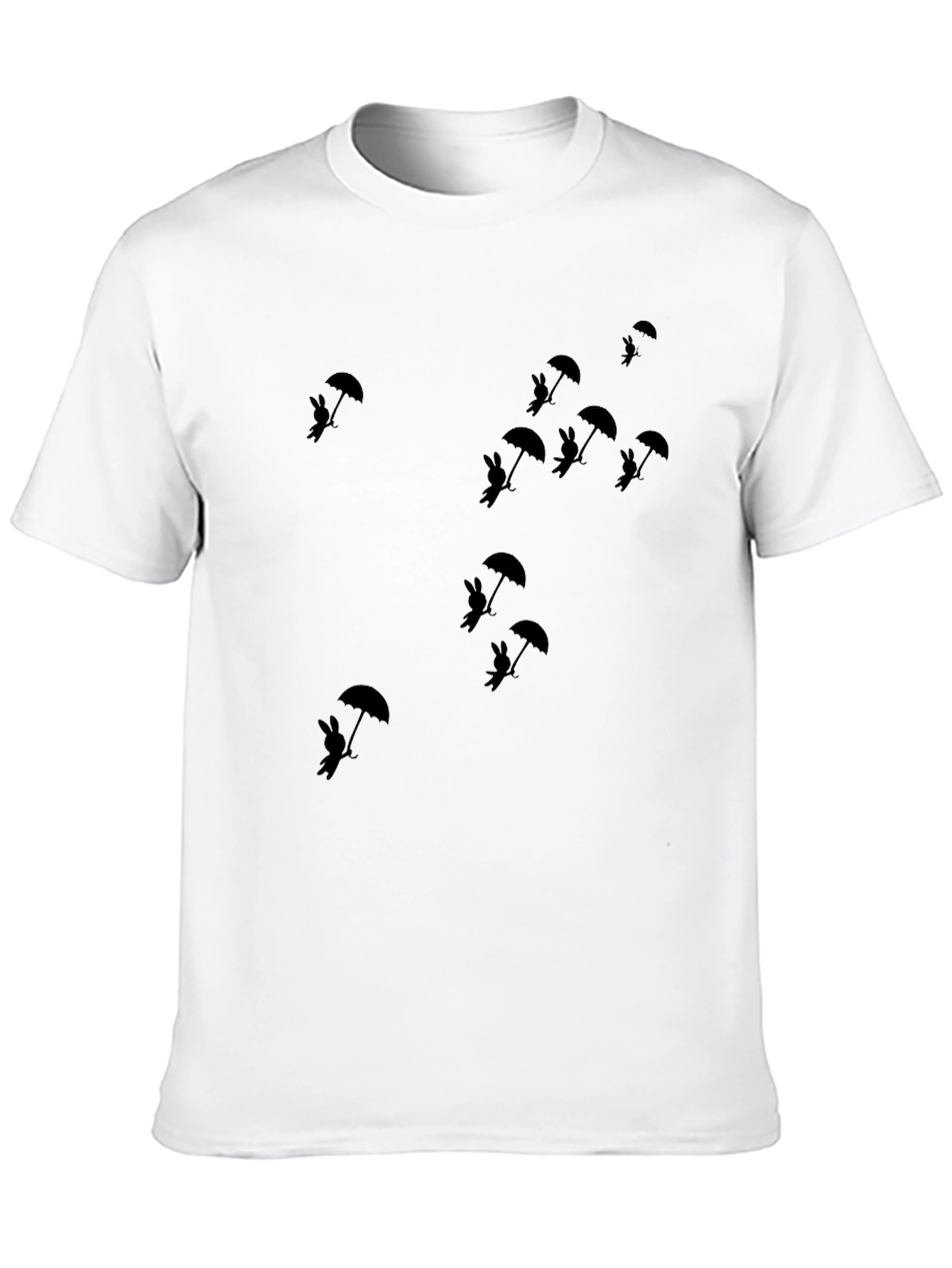 Camiseta Negra Gráfica Conejos con Paraguas