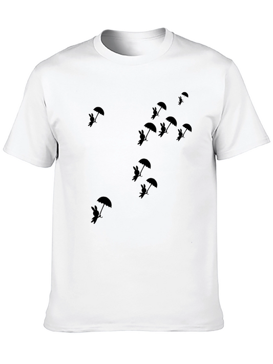 Camiseta Negra Gráfica Conejos con Paraguas