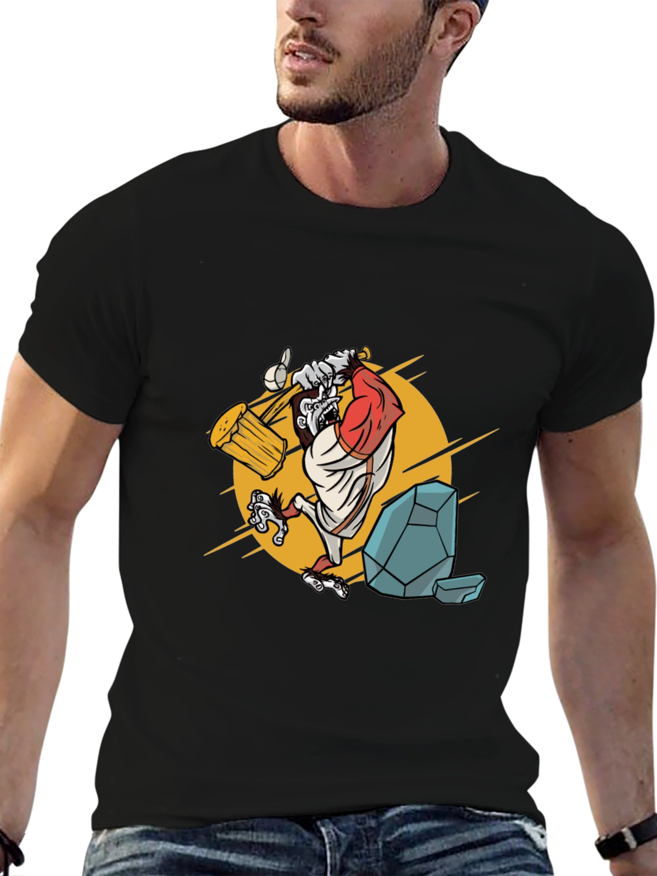 Camiseta Hombre Negra con Diseño Simio Constructor