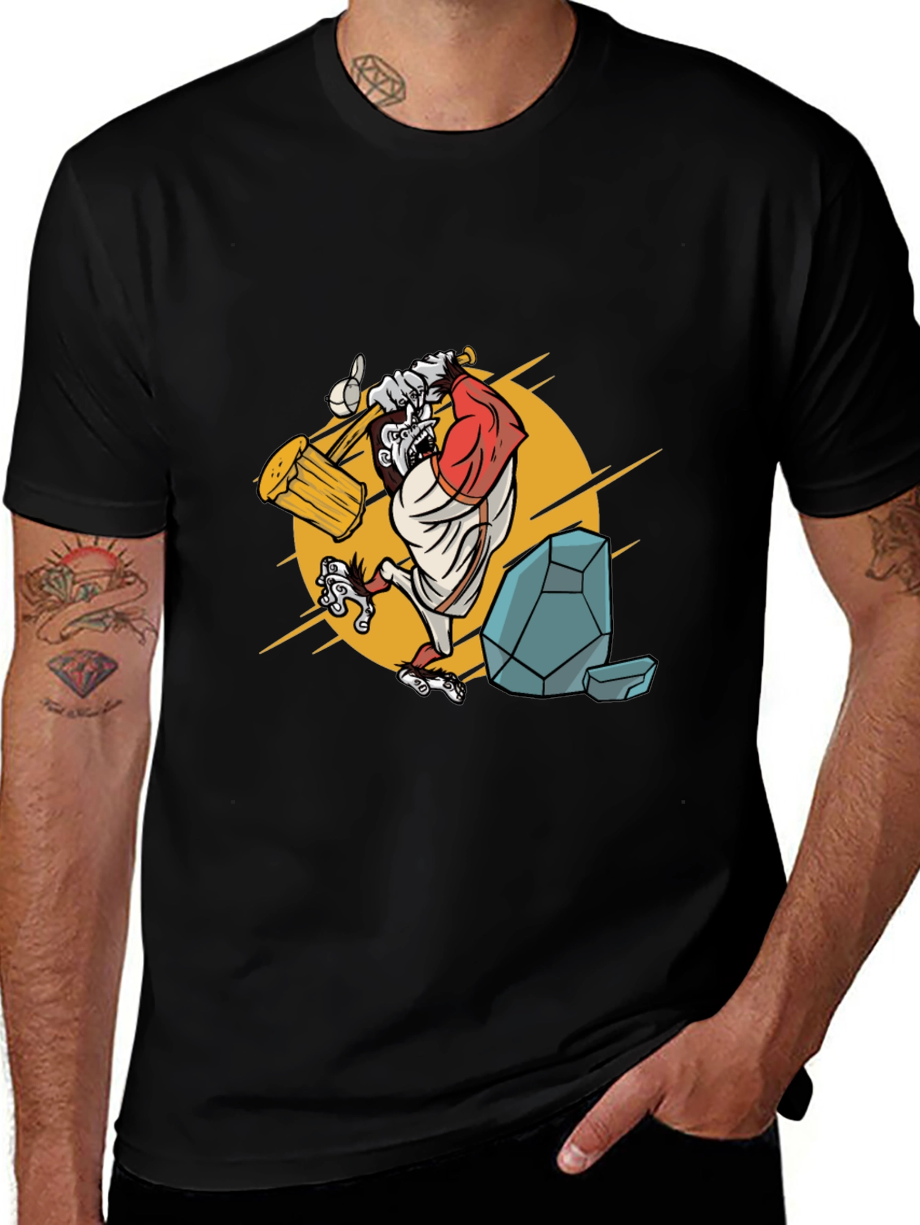 Camiseta Hombre Negra con Diseño Simio Constructor