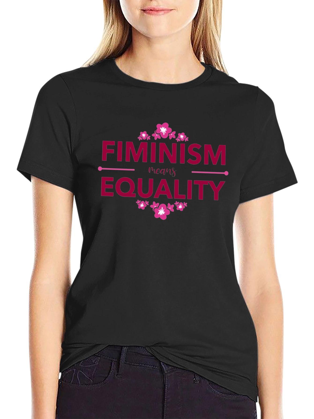 Camiseta Negra Feminismo Requiere Igualdad Diseño Floral