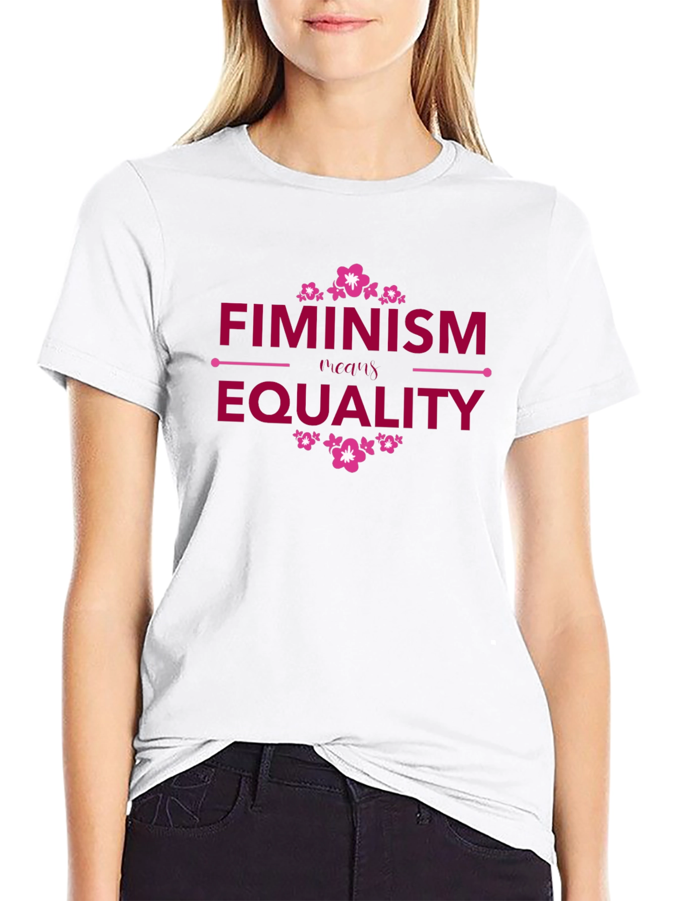 Camiseta Negra Feminismo Requiere Igualdad Diseño Floral