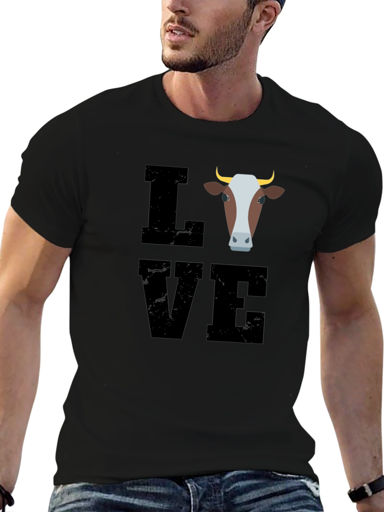 Camiseta Negra con Diseño de Vaca LOVE